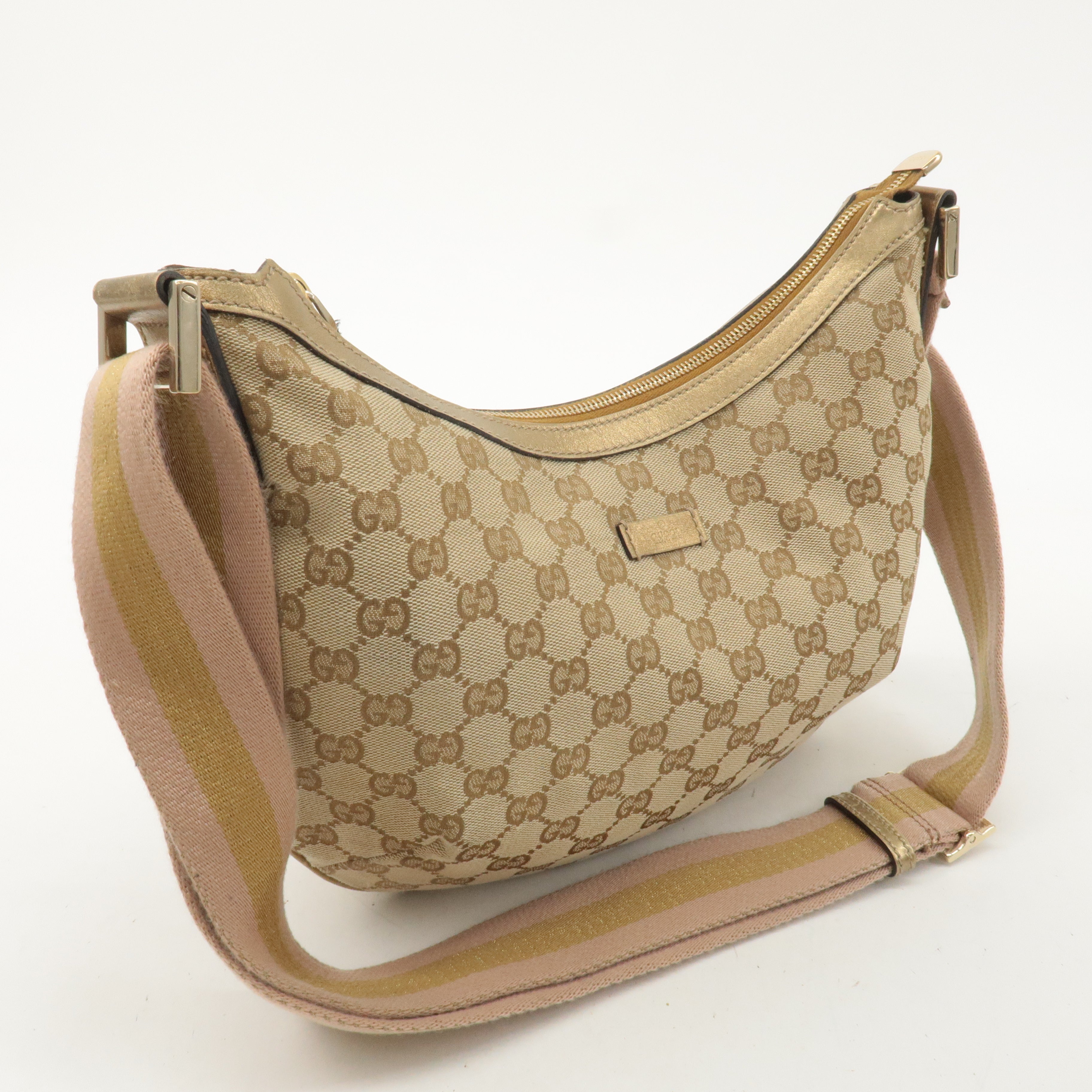 GUCCI GG Canvas Leather Shoulder Bag Beige Pink 181092