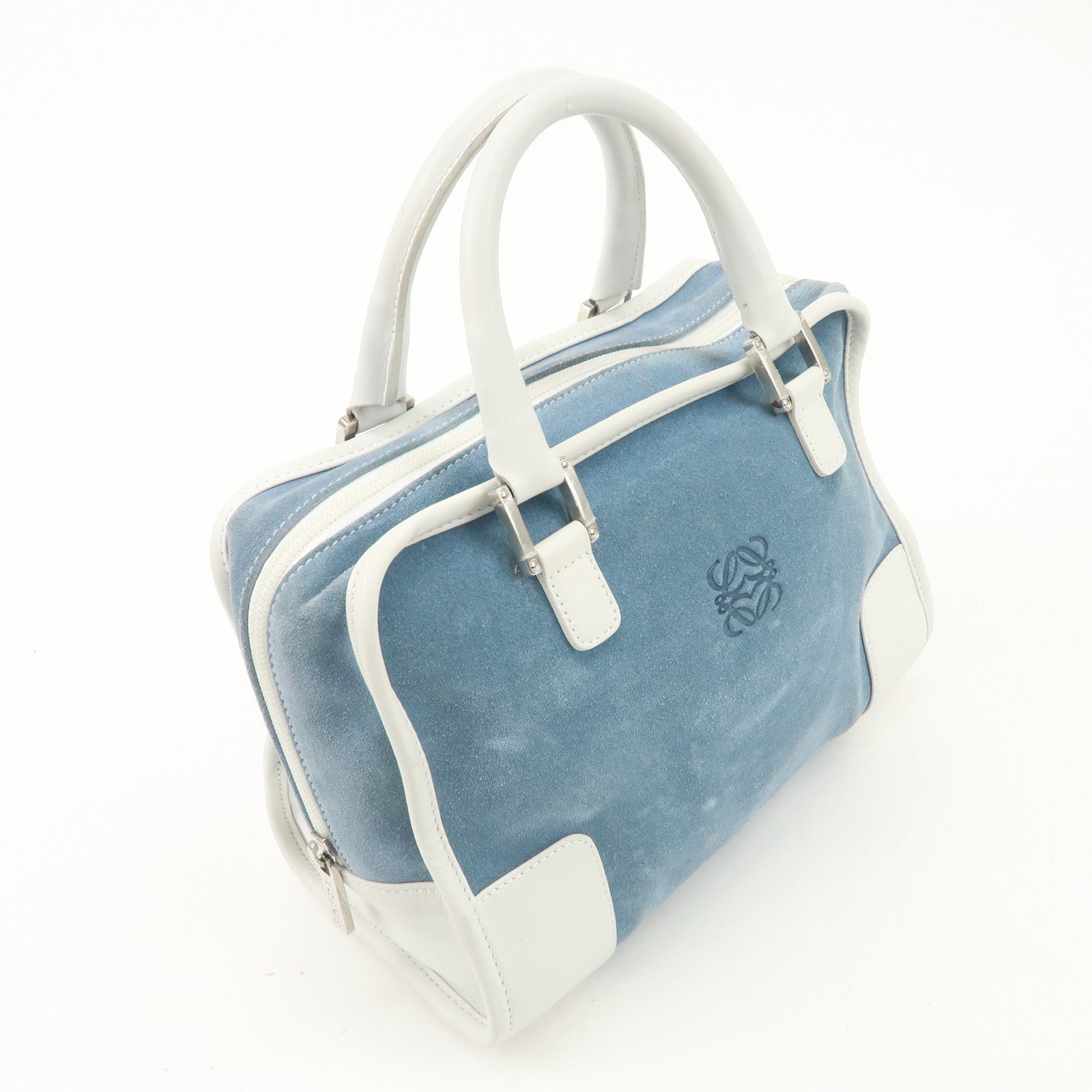 LOEWE Anagram Suede Leather Amazona 27 Hand Bag White Blue Used