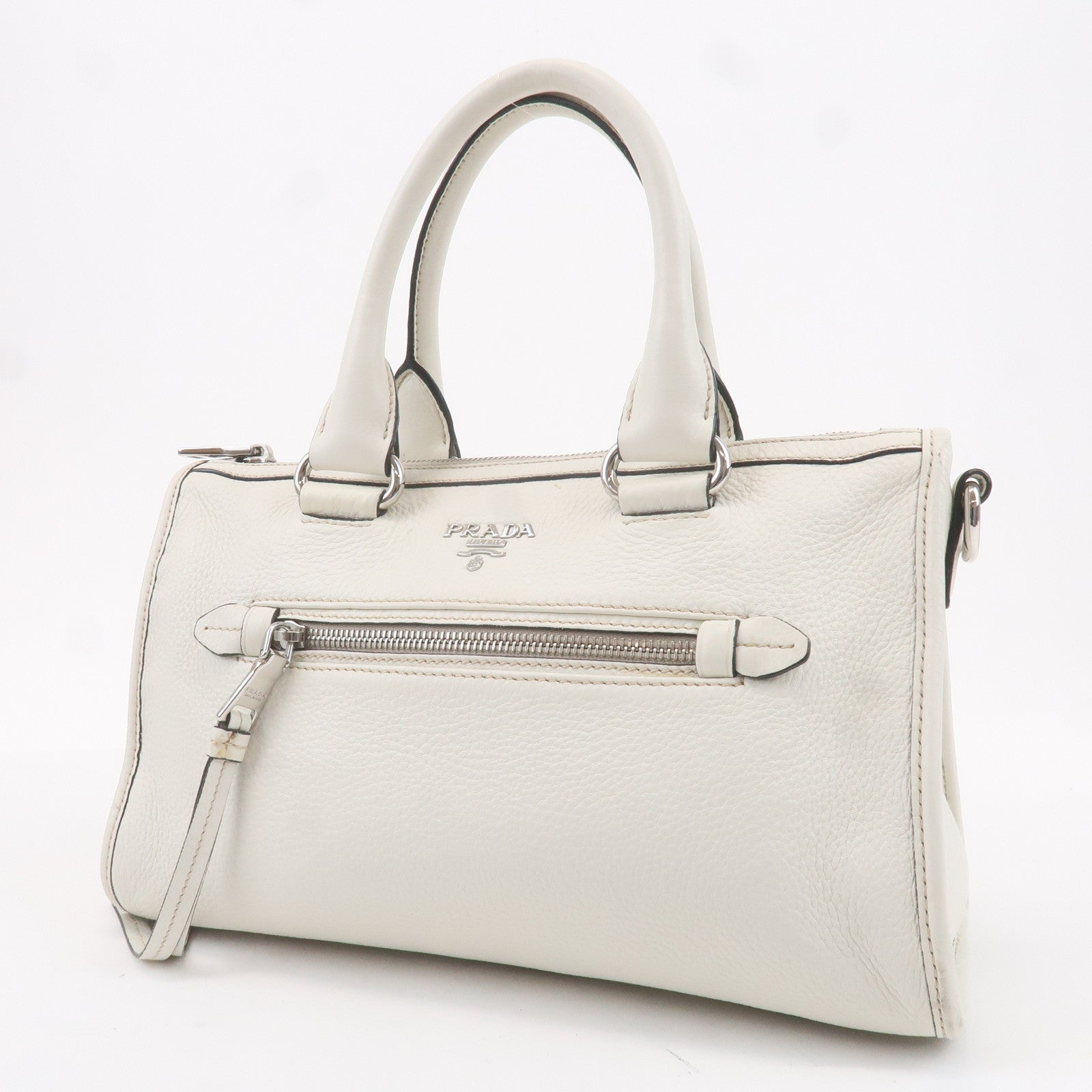 PRADA Leather Vitello Phenix 2WAY Bag Hand Bag White 1BB022