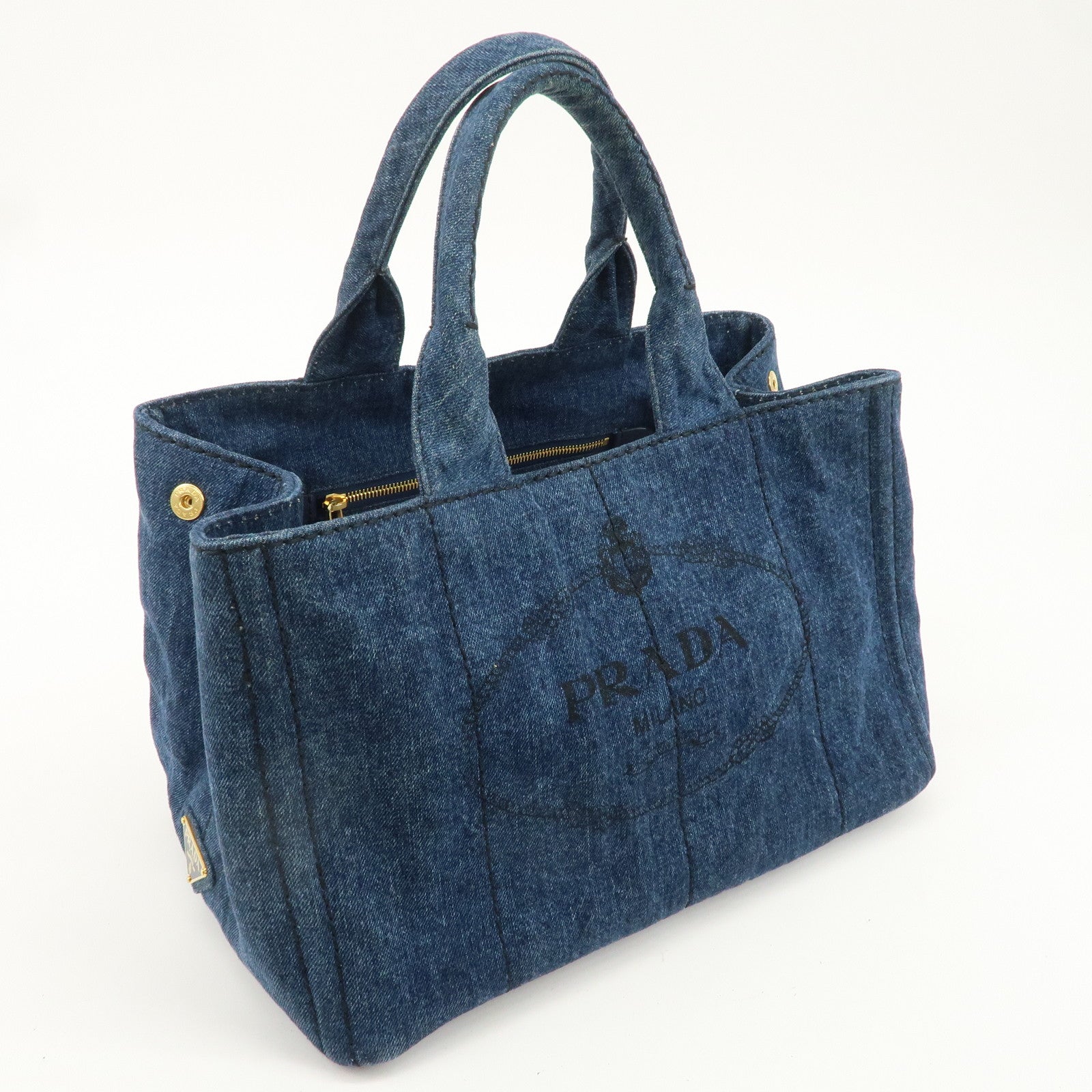 PRADA Logo Canapa Large Canvas Tote Hand Bag Blue BN1872