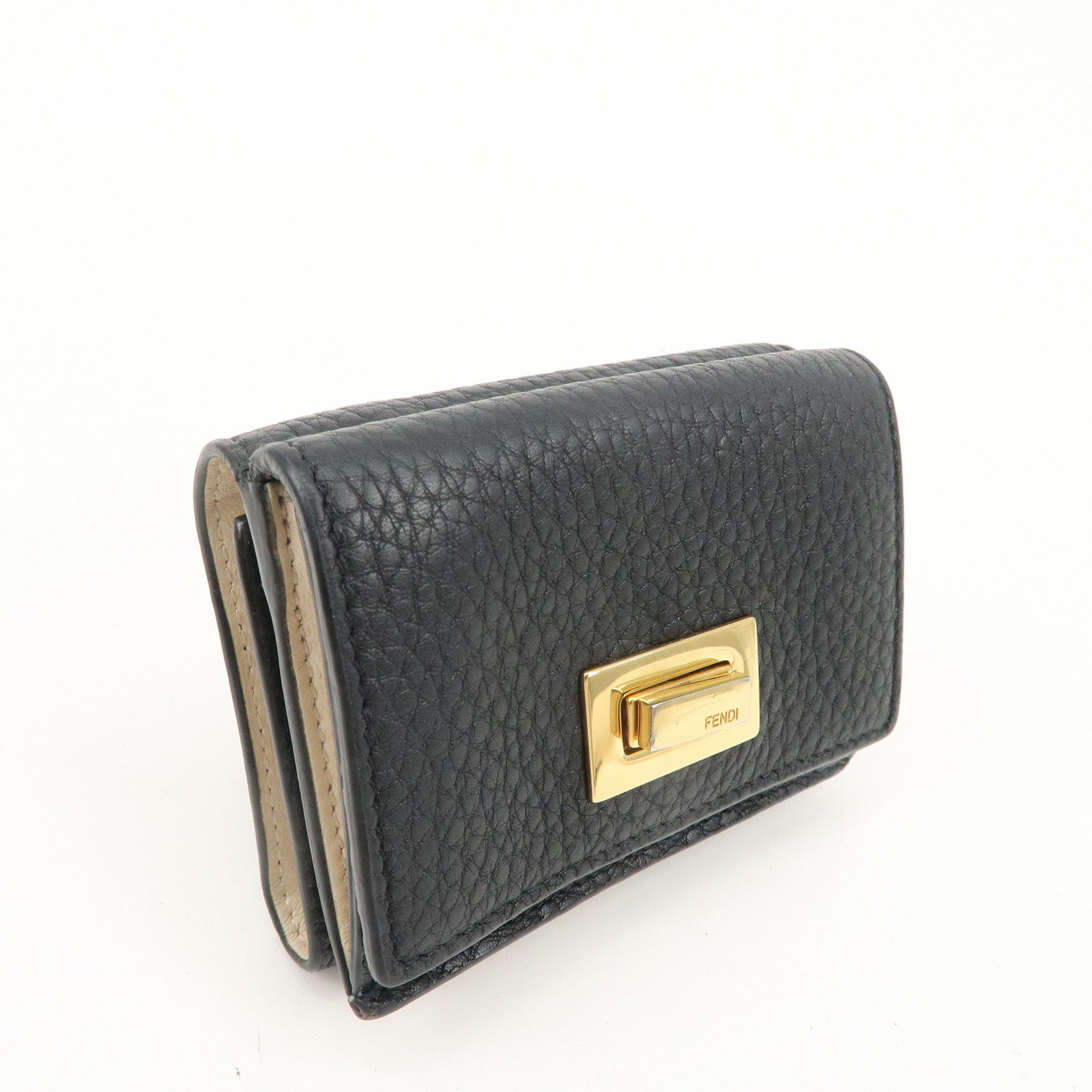 FENDI Leather Peekaboo Micro Wallet Black Gold Hardware 8M0426