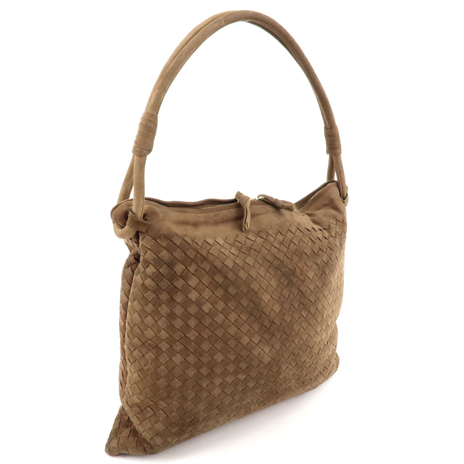 BOTTEGA VENETA Intrecciato Suede Shoulder Tote Bag Brown 109095