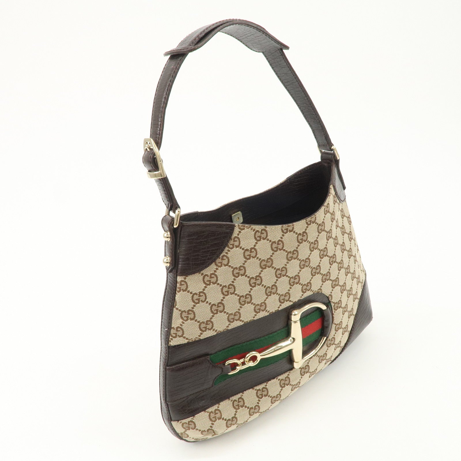 GUCCI Horsebit Sherry GG Canvas Leather Shoulder Bag Brown 137388 Used