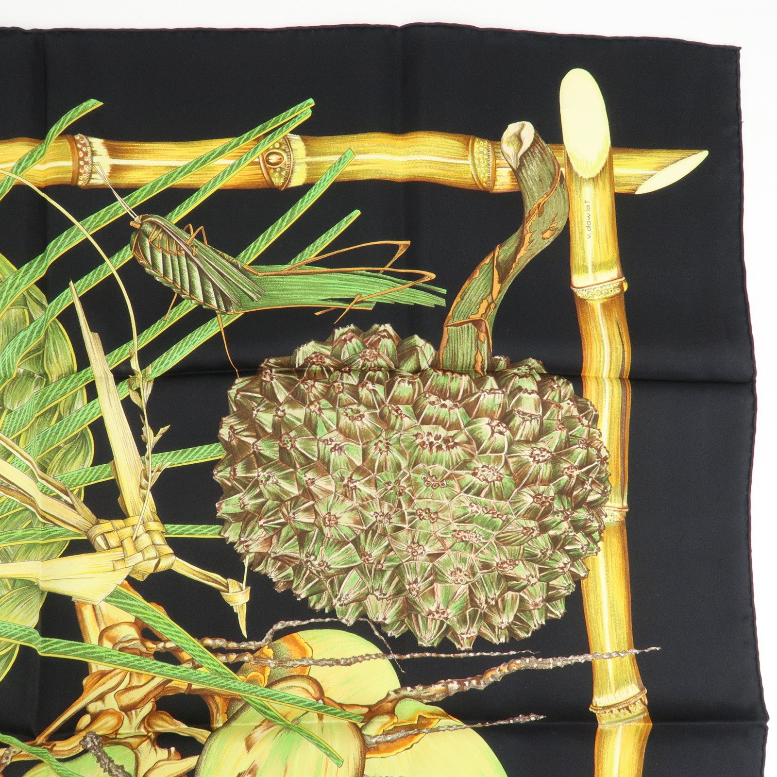 HERMES Silk 100% Carre 90 Scarf Nouvelle Colodonie Black Green