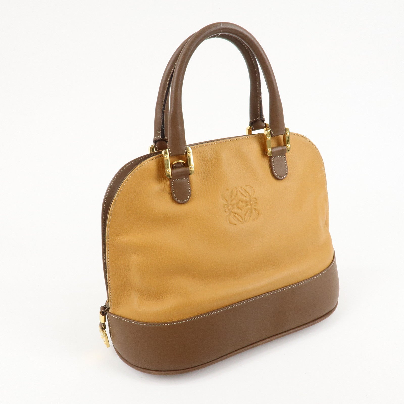 LOEWE Anagram Leather Bi-Color Hand Bag Beige Brown