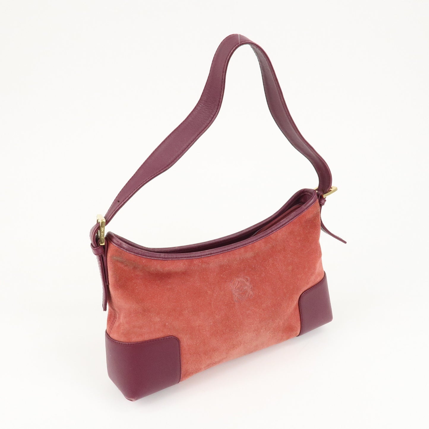 LOEWE Anagram Suede Leather Shoulder Bag Red Purple