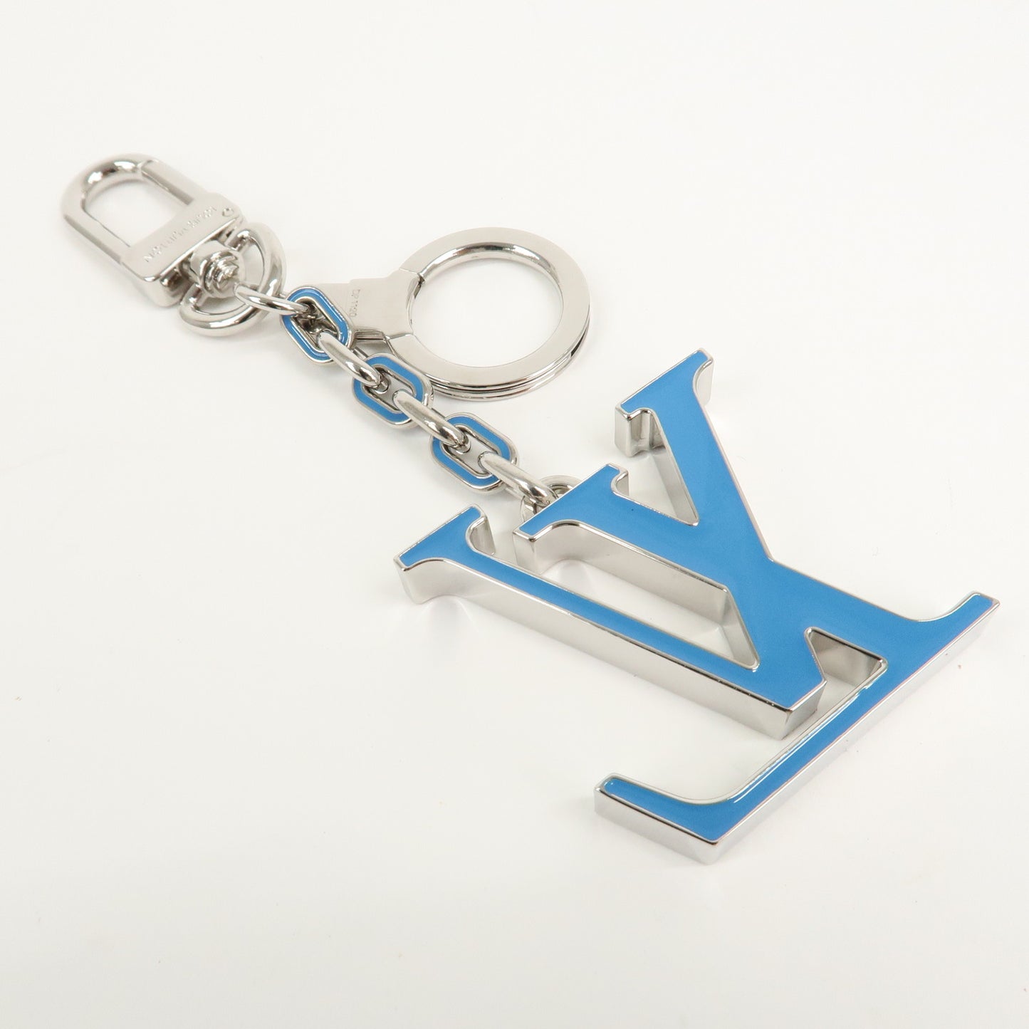 Louis Vuitton Porto Cles Neo LV Soft Key Chain Blue Silver M69303