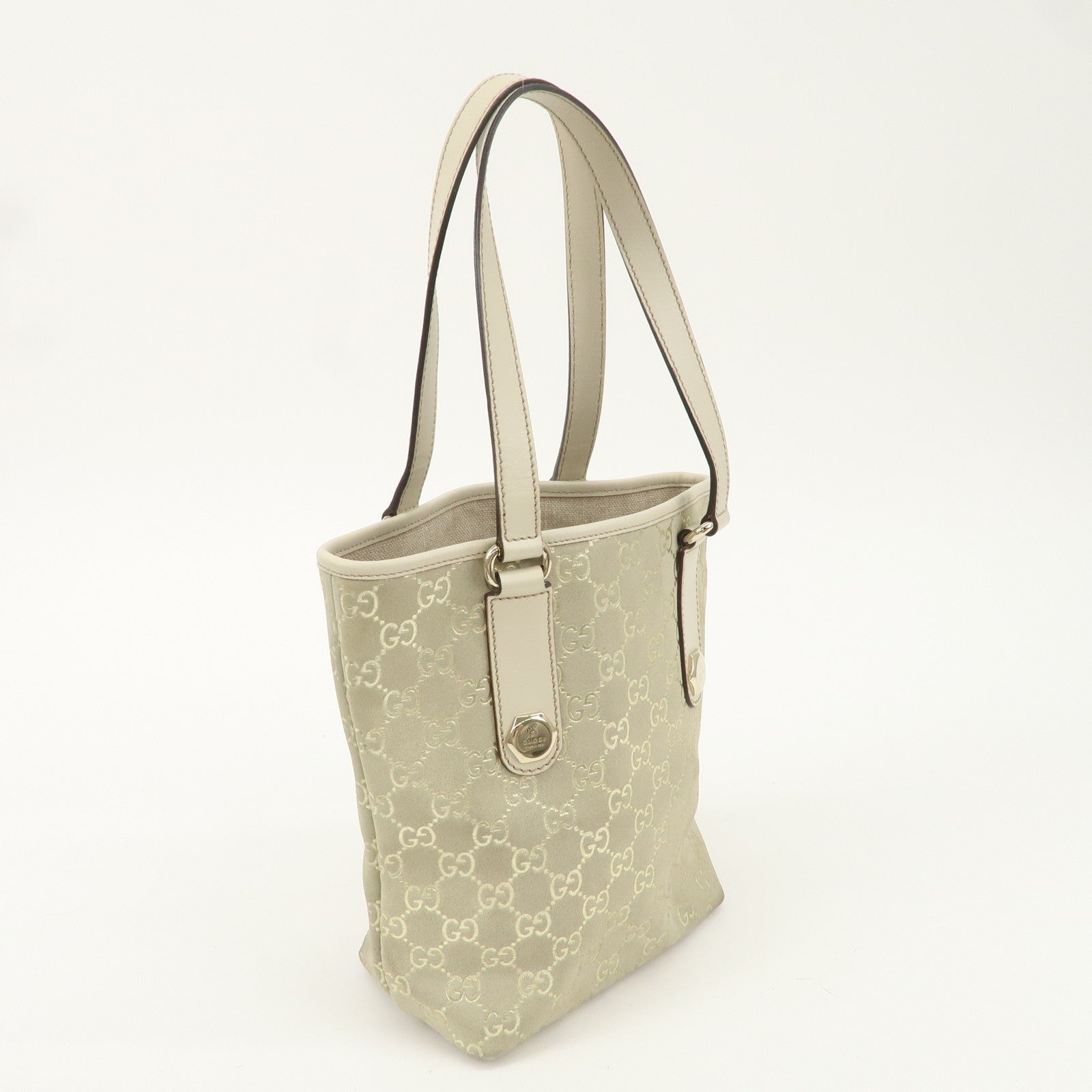 GUCCI GG Suede Leather Tote Bag Hand Bag Ivory Beige 153361