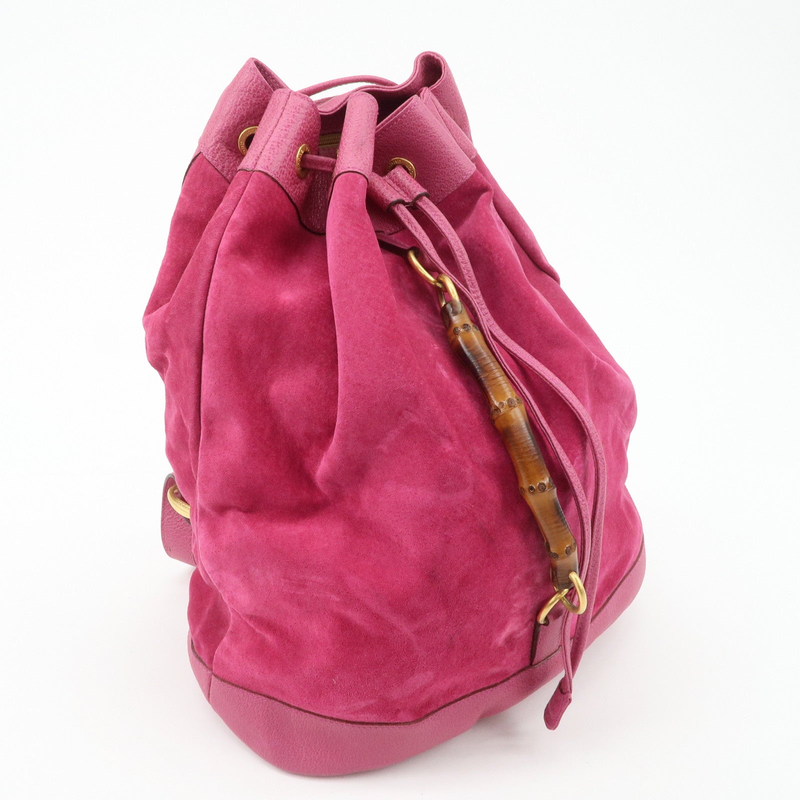 GUCCI Bamboo Suede Leather Back Pack Pink 003.2855.0043 Used