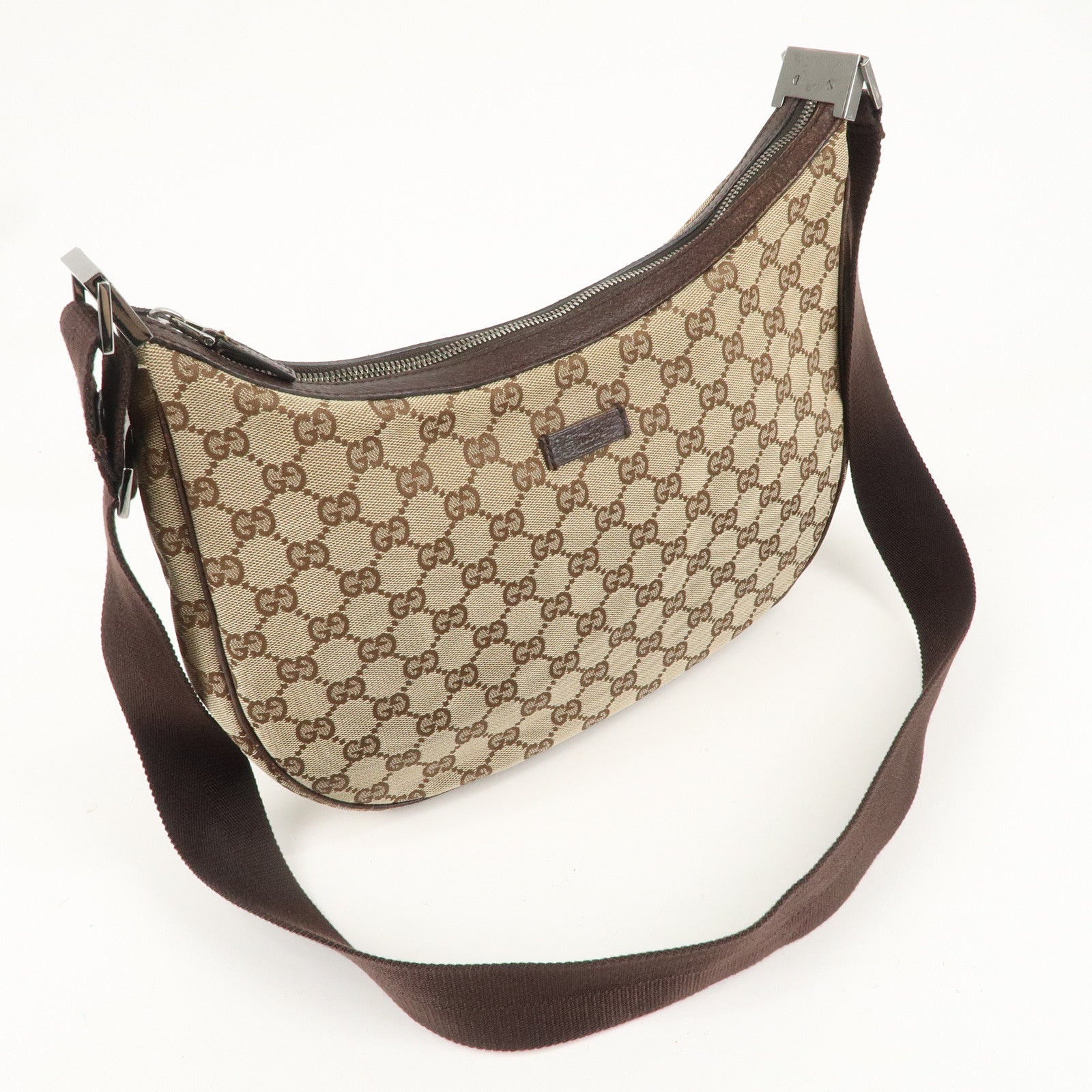 GUCCI GG Canvas Leather Shoulder Bag Beige Brown 122790