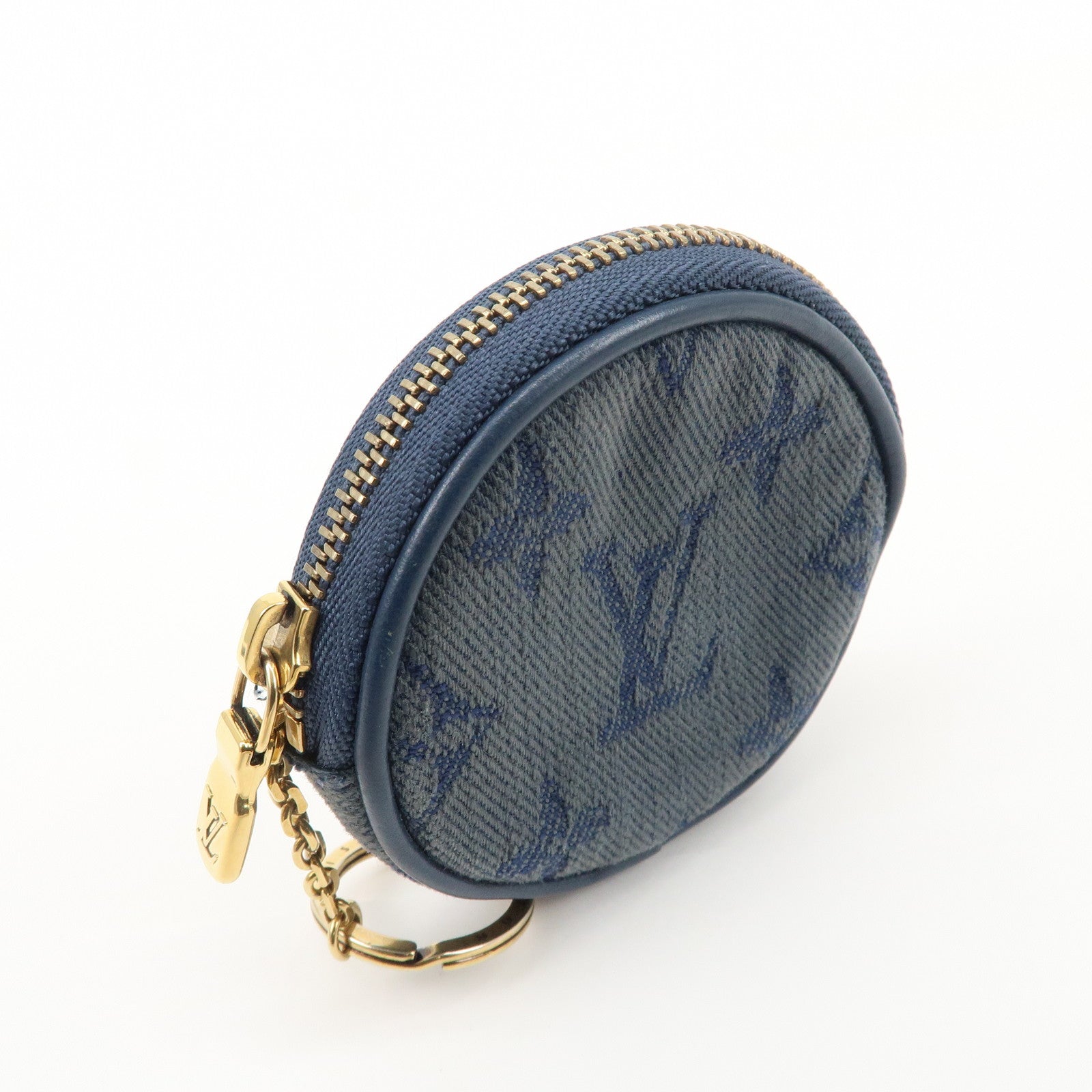 Louis Vuitton Monogram Denim Round Pouch Coin Case Blue M68290