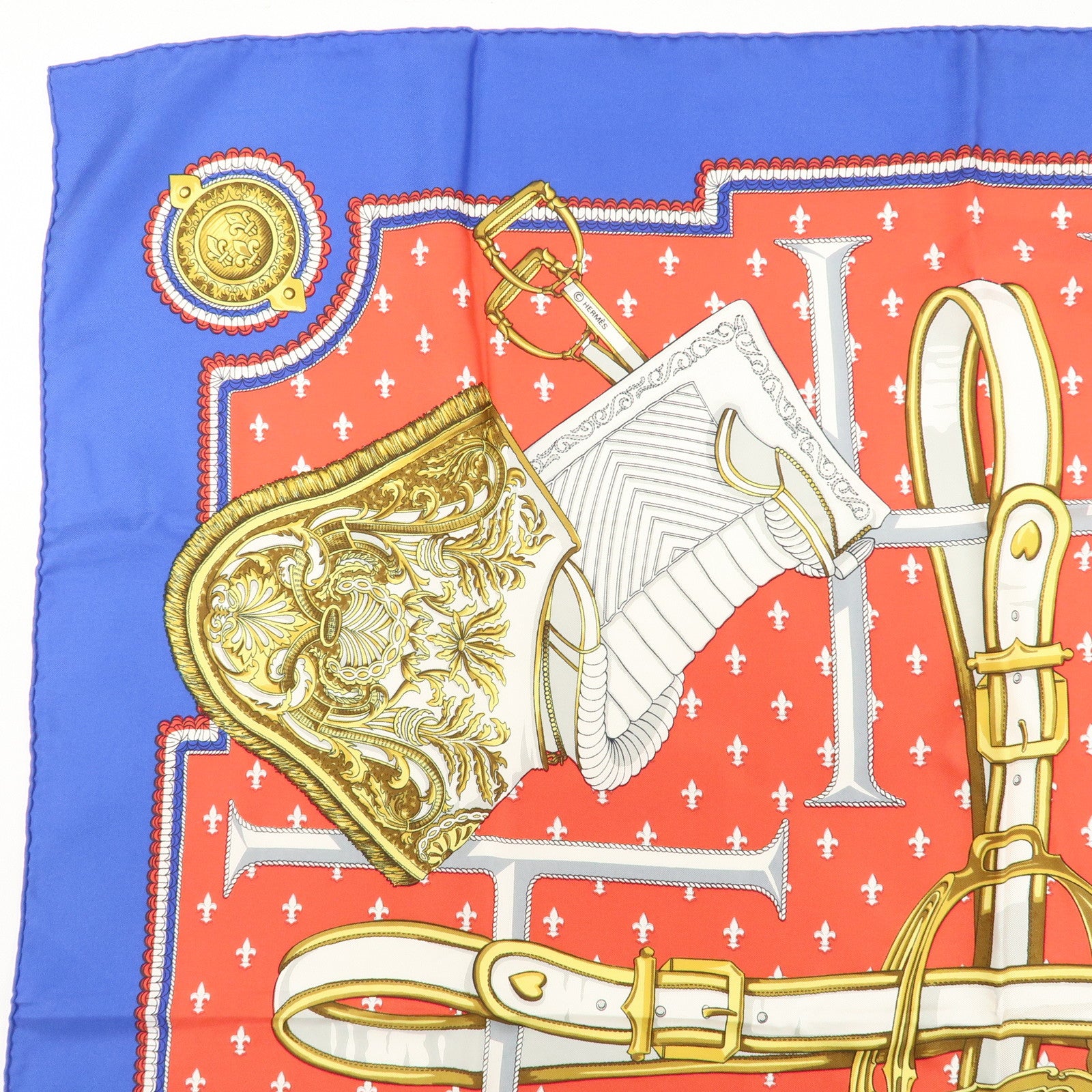 HERMES Carre 90 Silk 100% Scarf Selles A Housse Belt Print Used
