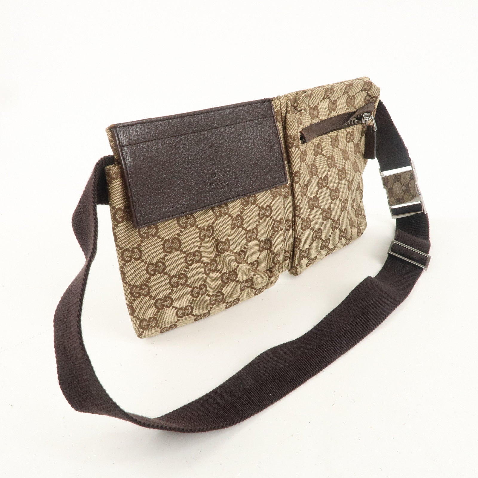 GUCCI GG Canvas Leather Waist Bag Crossbody Bag Beige Brown 28566