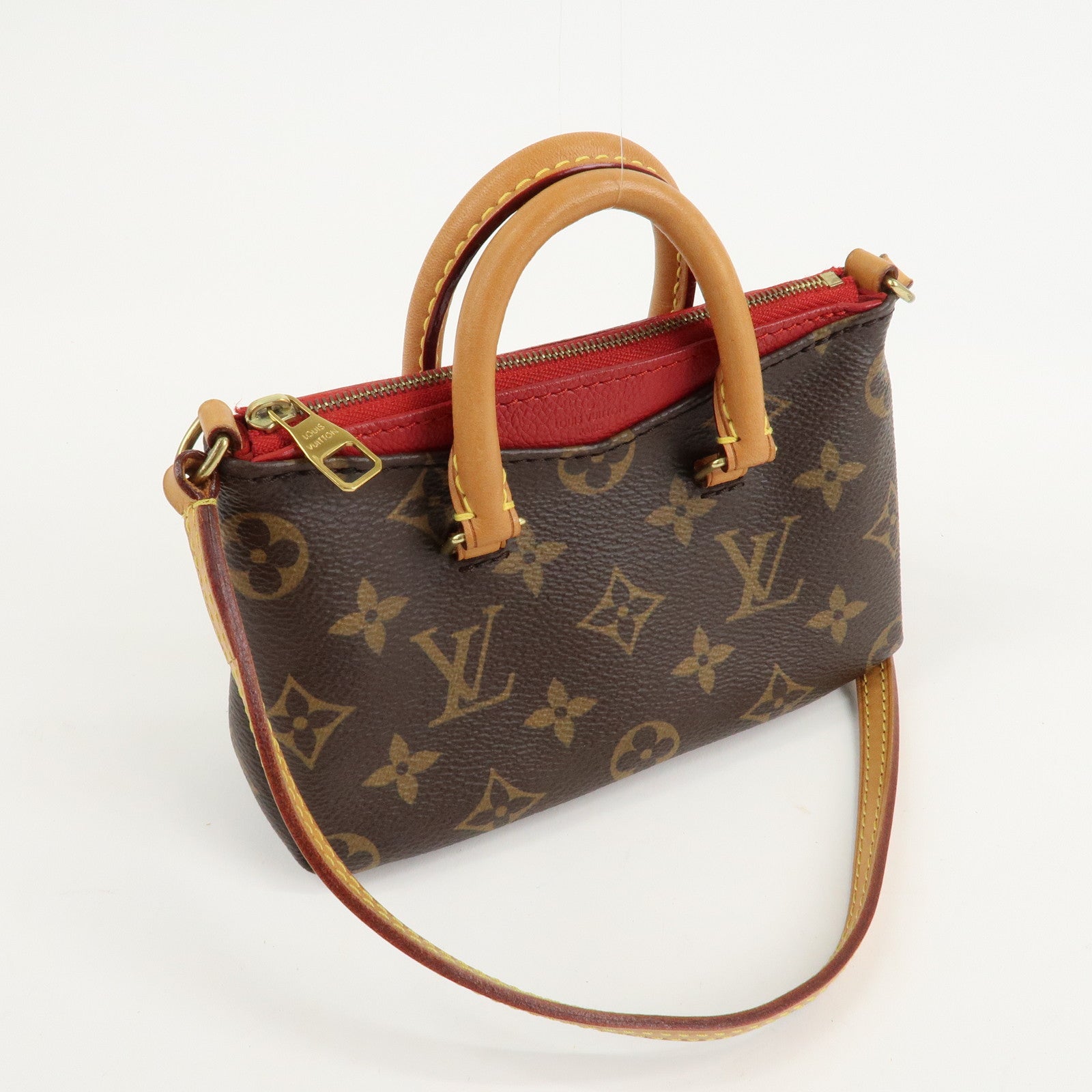 Louis Vuitton Nano Pallas Shoulder Bag Brown Cerise M61254