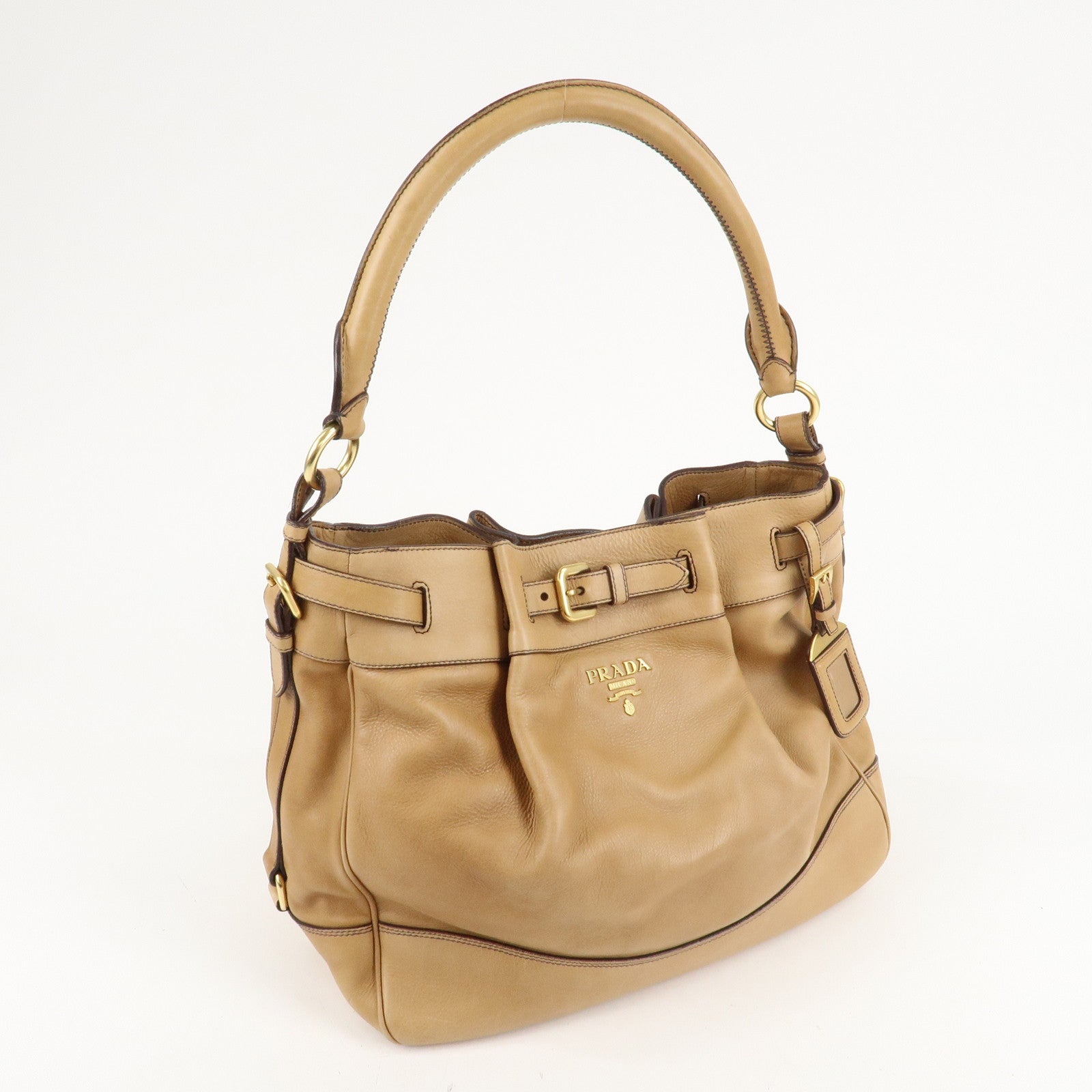 PRADA Leather One Shoulder Bag Brown