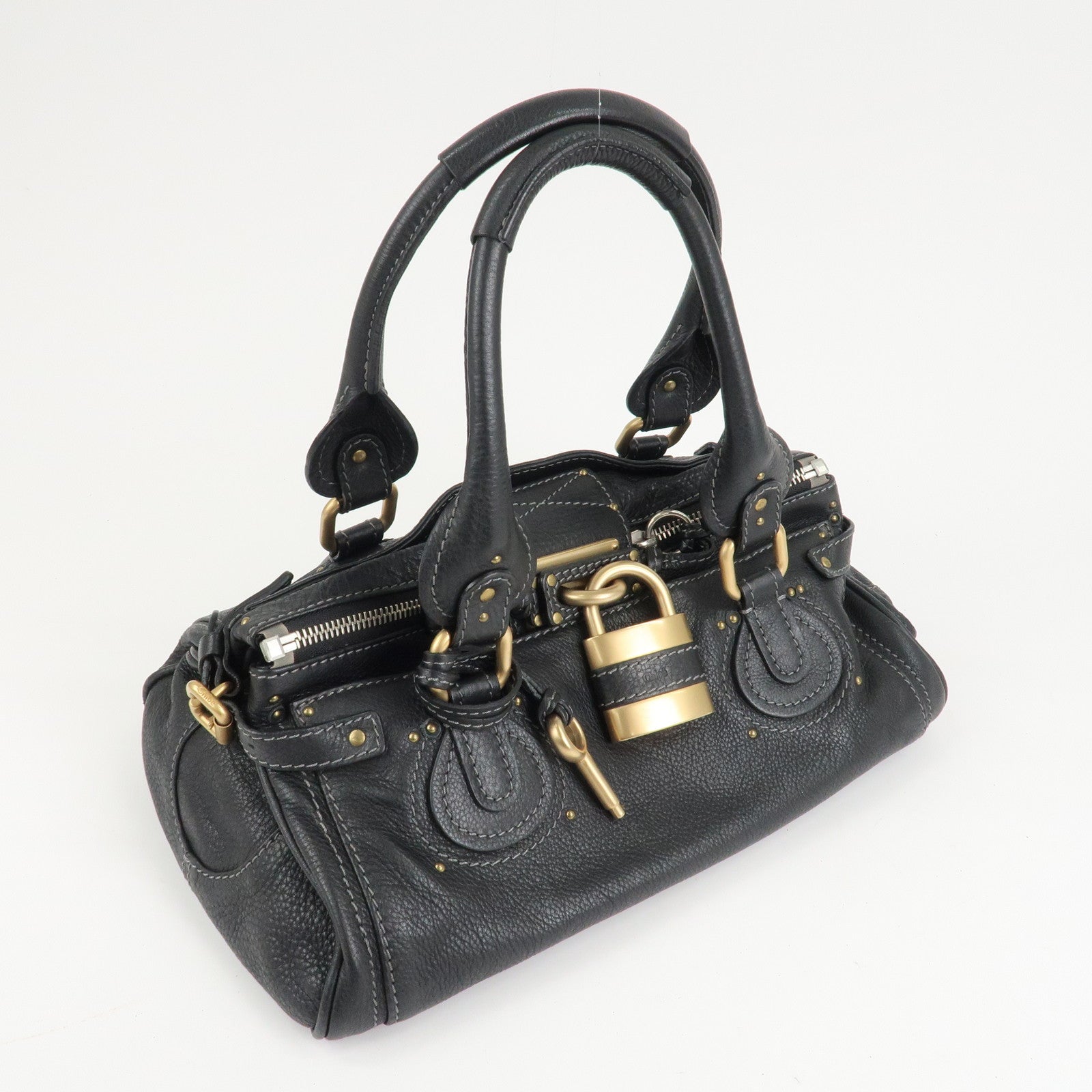 Chloe Paddington Leather Hand Bag Shoulder Bag Medium Black Used
