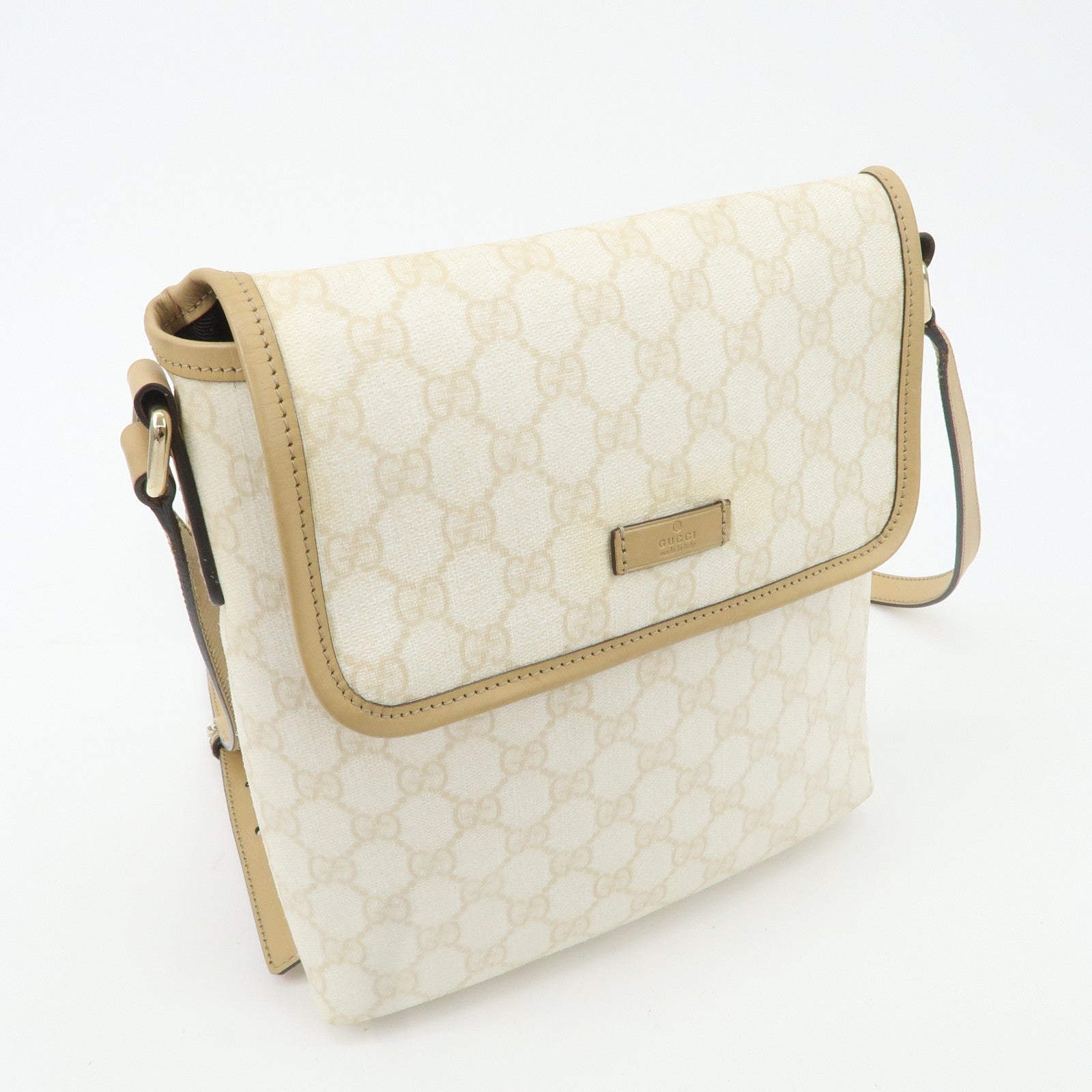 GUCCI GG Supreme Leather Shoulder Bag Ivory Light Brown 223666