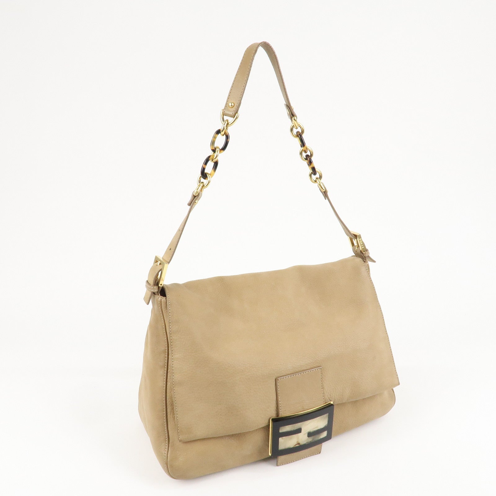 FENDI Mamma Baguette Leather Shoulder Bag Beige 8BR638