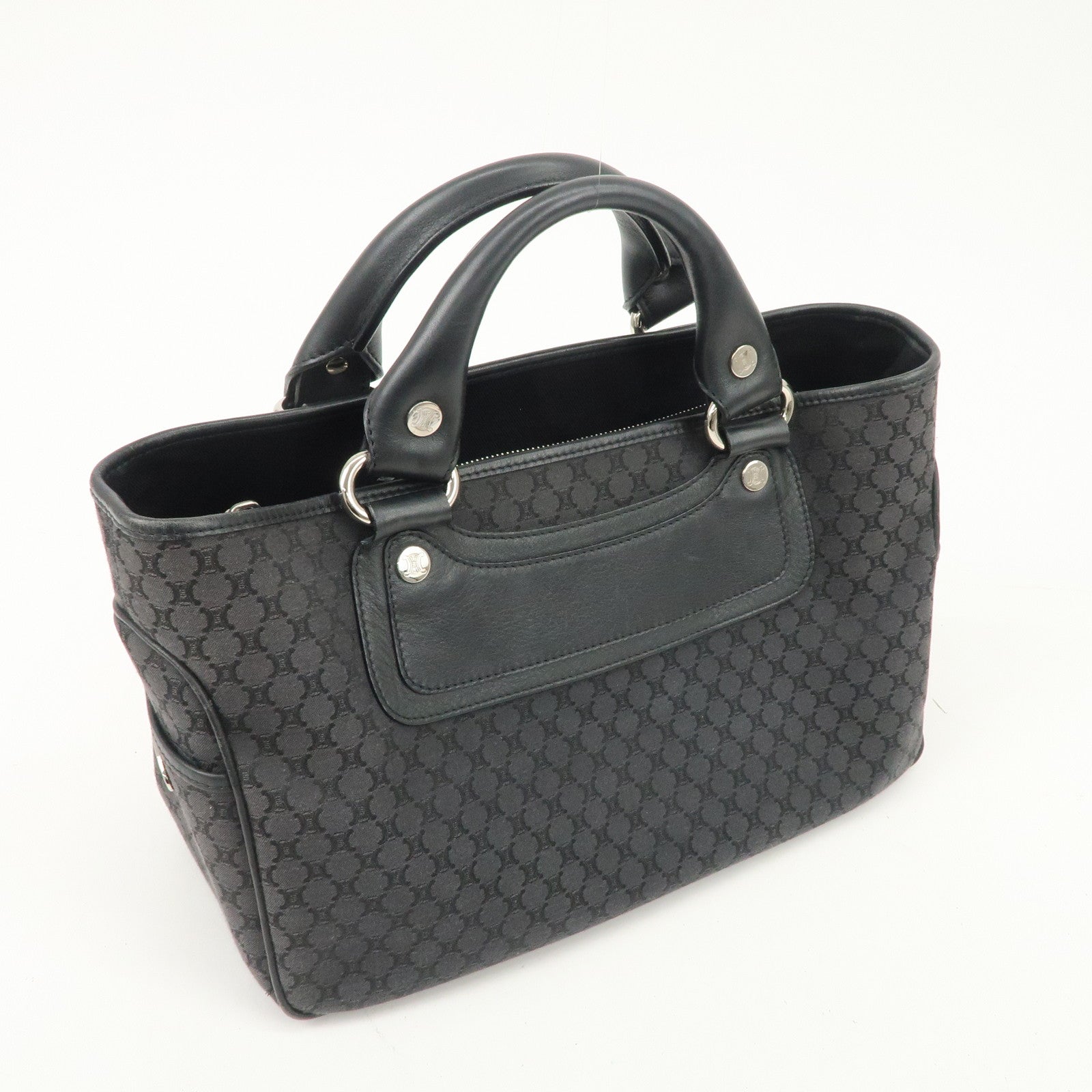 CELINE Macadam Canvas Leather Hand Bag Tote Bag Black CE00/23 Used