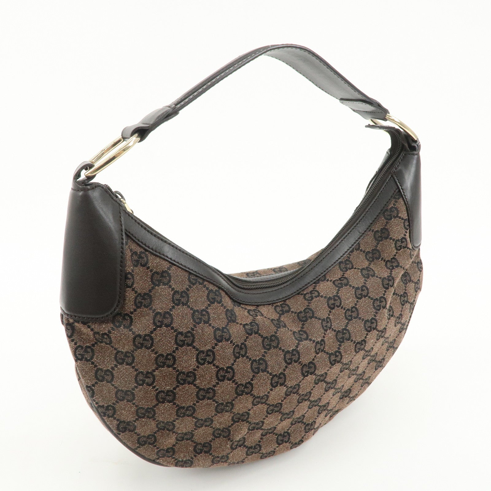 GUCCI GG Canvas Leather Shoulder Bag Hand Bag Brown 257297