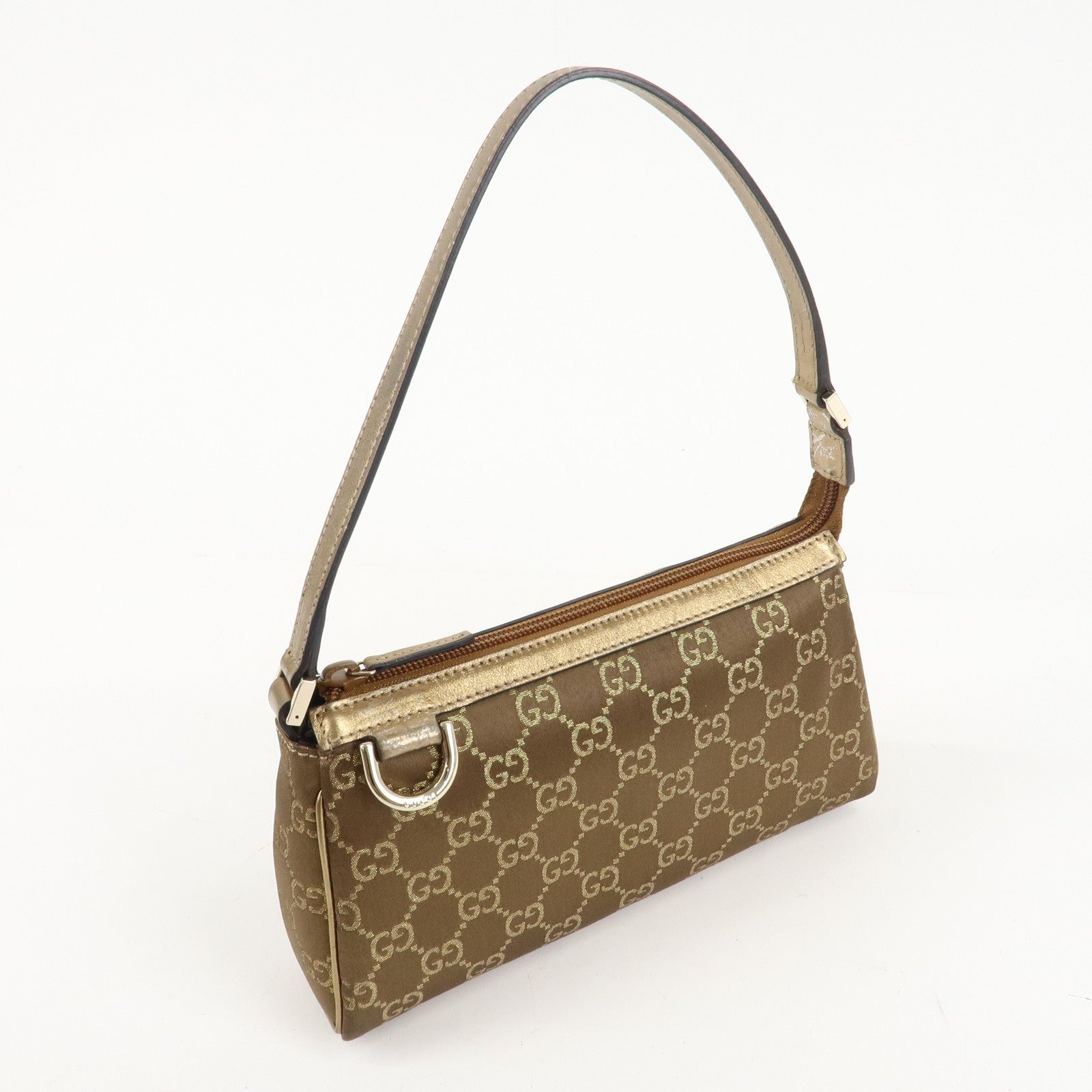 GUCCI Abbey Guccissima GG Satin Leather Hand Bag Gold 145750 Used