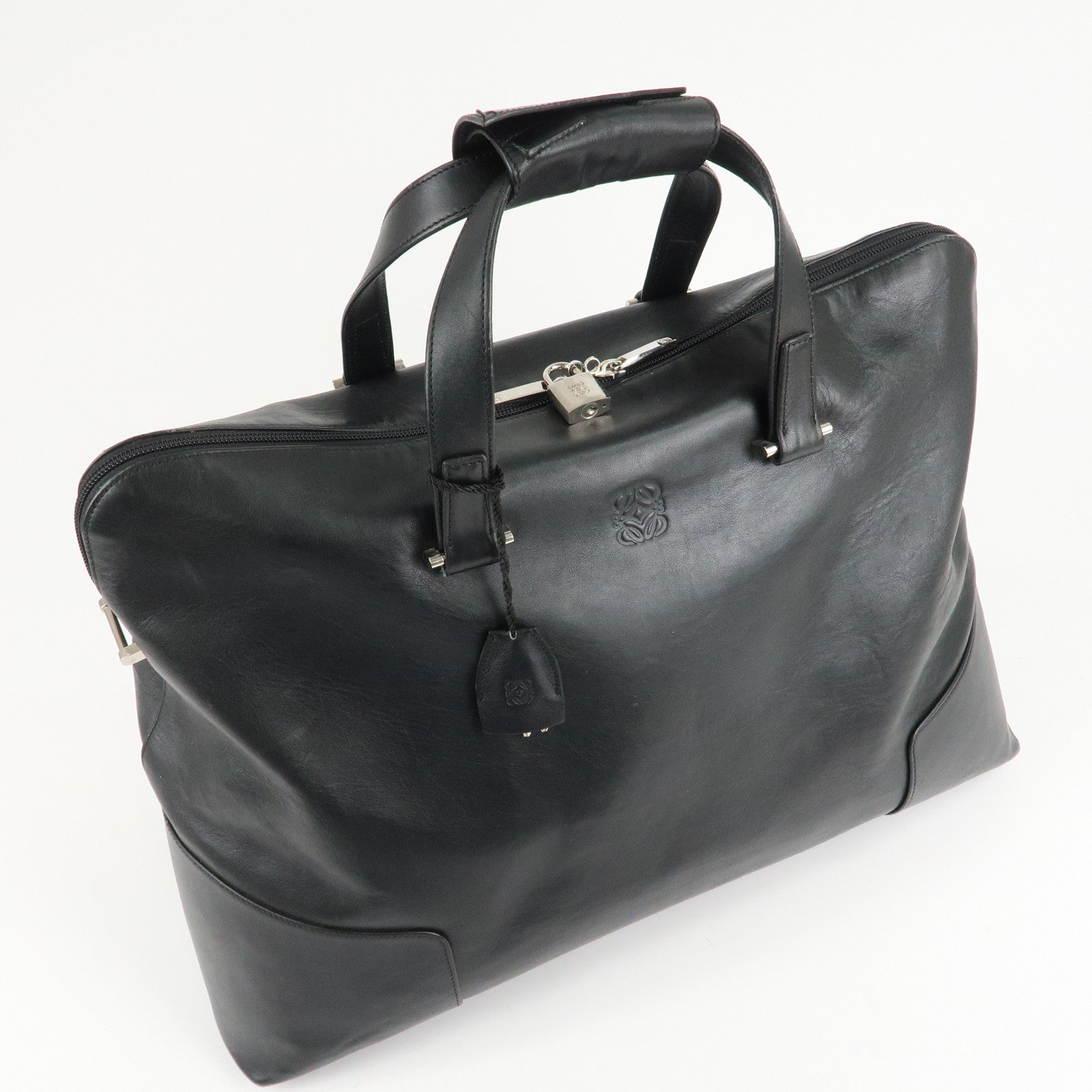 LOEWE Anagram Leather Boston Bag Shoulder Bag Hand Bag Black