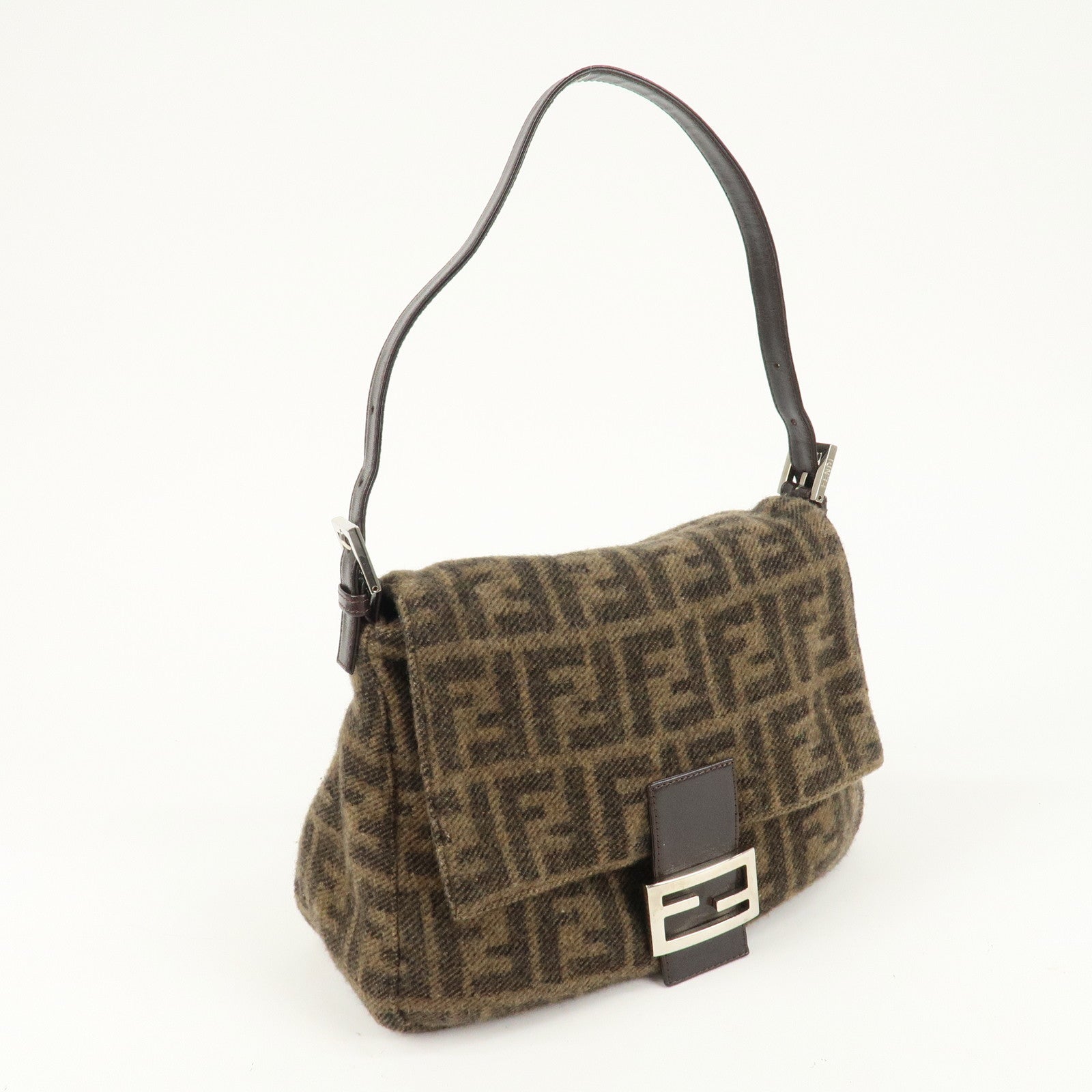 FENDI Mamma Baguette Zucca Wool Leather Shoulder Bag 26325