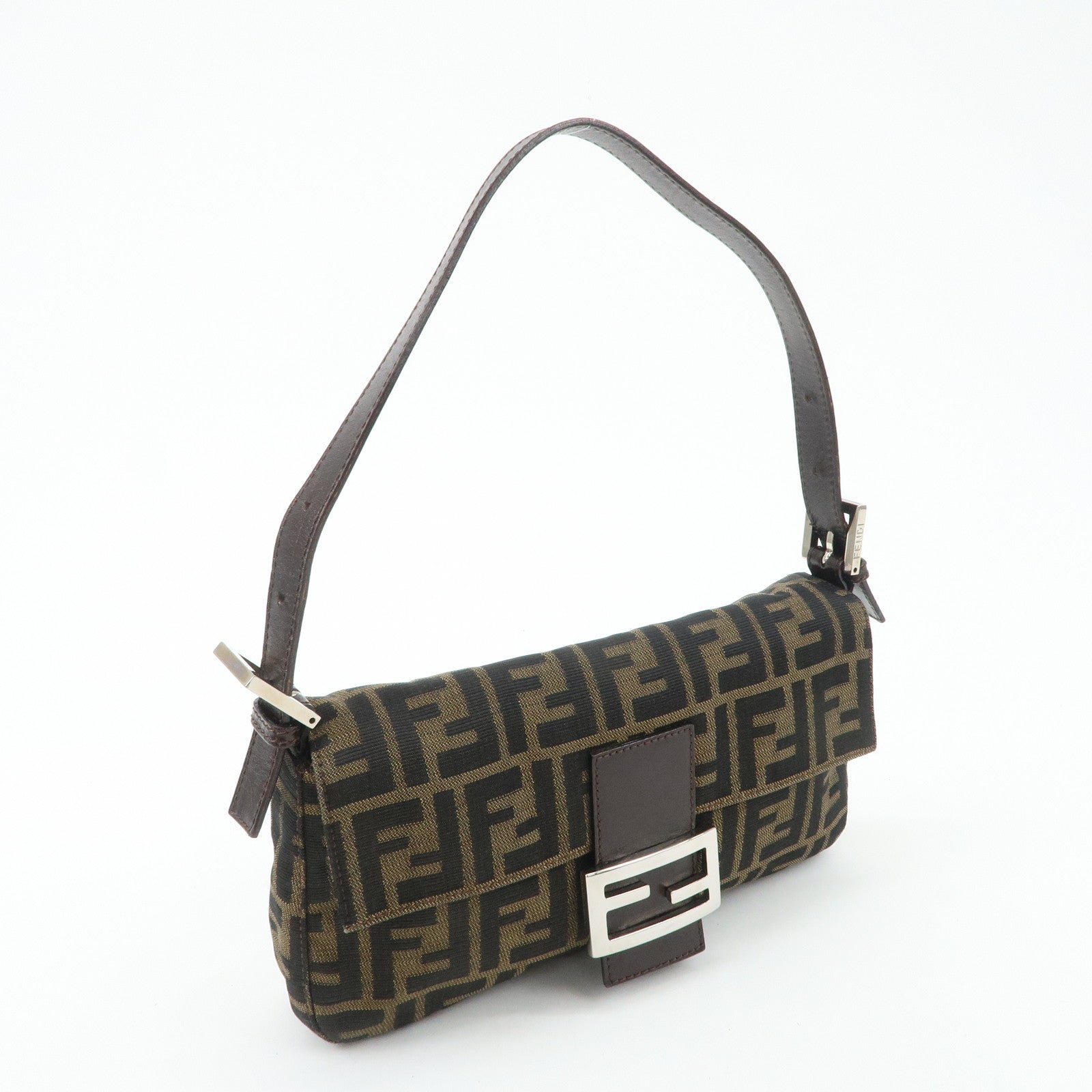 FENDI Mamma Baguette Zucca Canvas Leather Shoulder Bag 26424