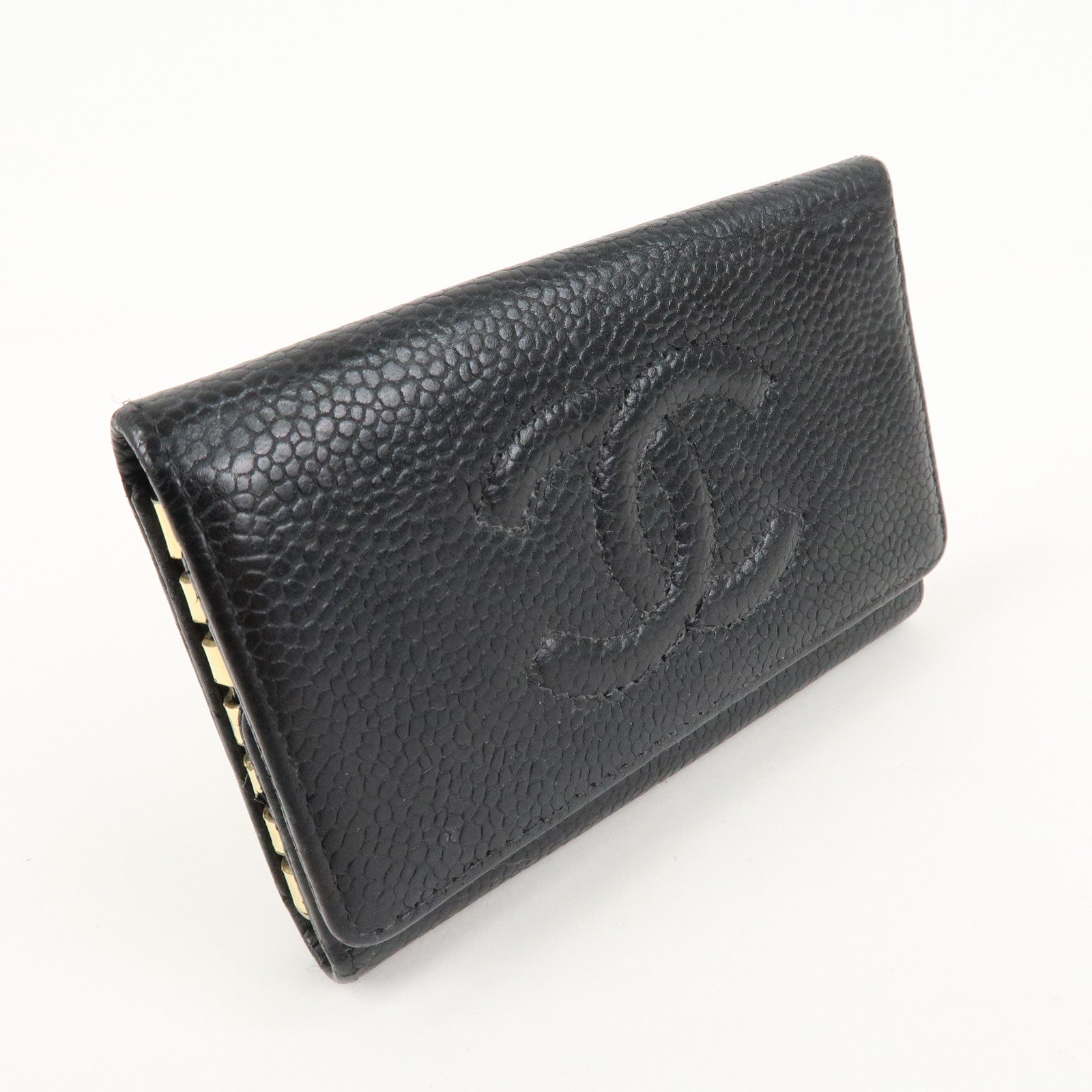 CHANEL Caviar Skin Coco Mark 6 Ring Key Case Key Holder Black