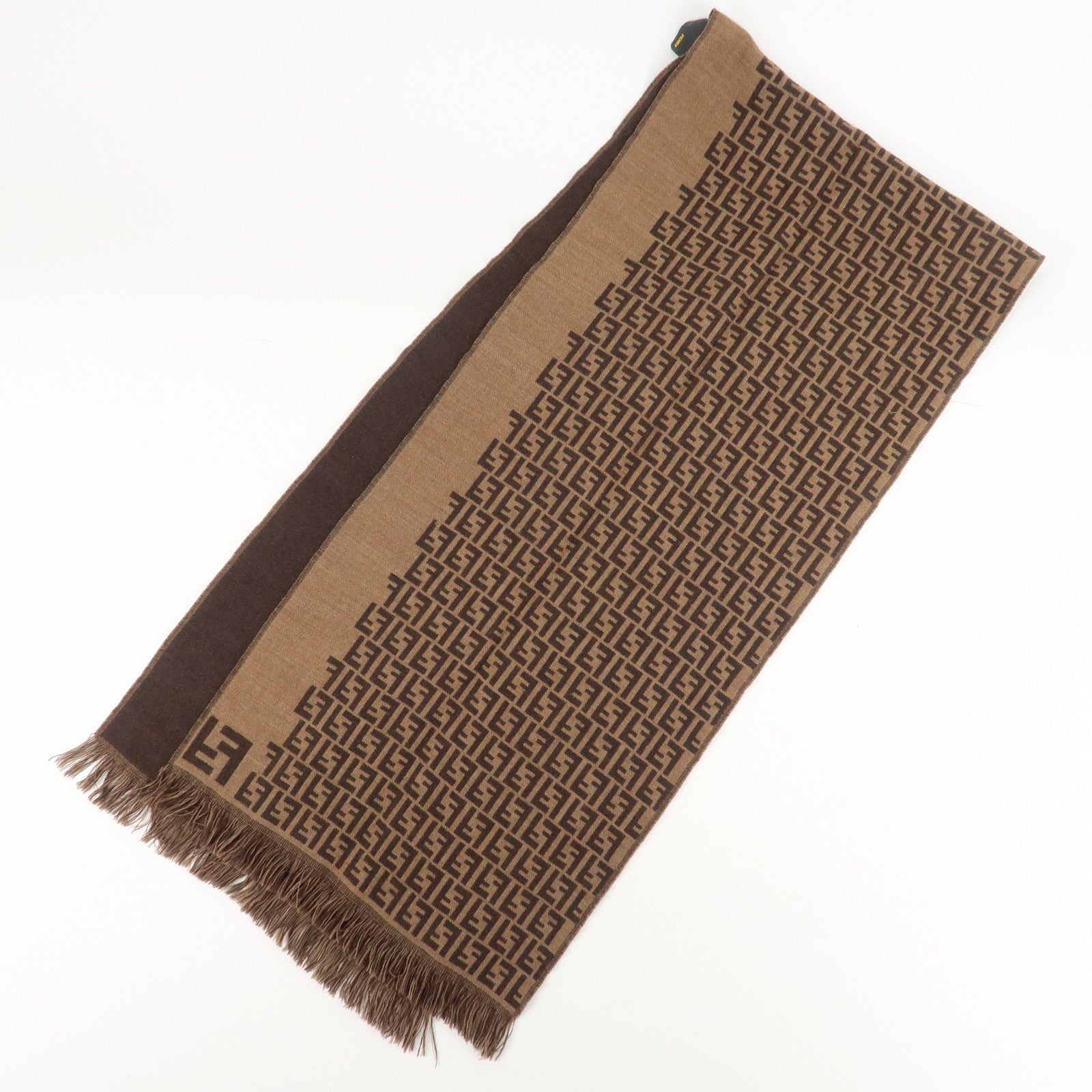 FENDI Zucchino Wool 100% Scarf Brown Black