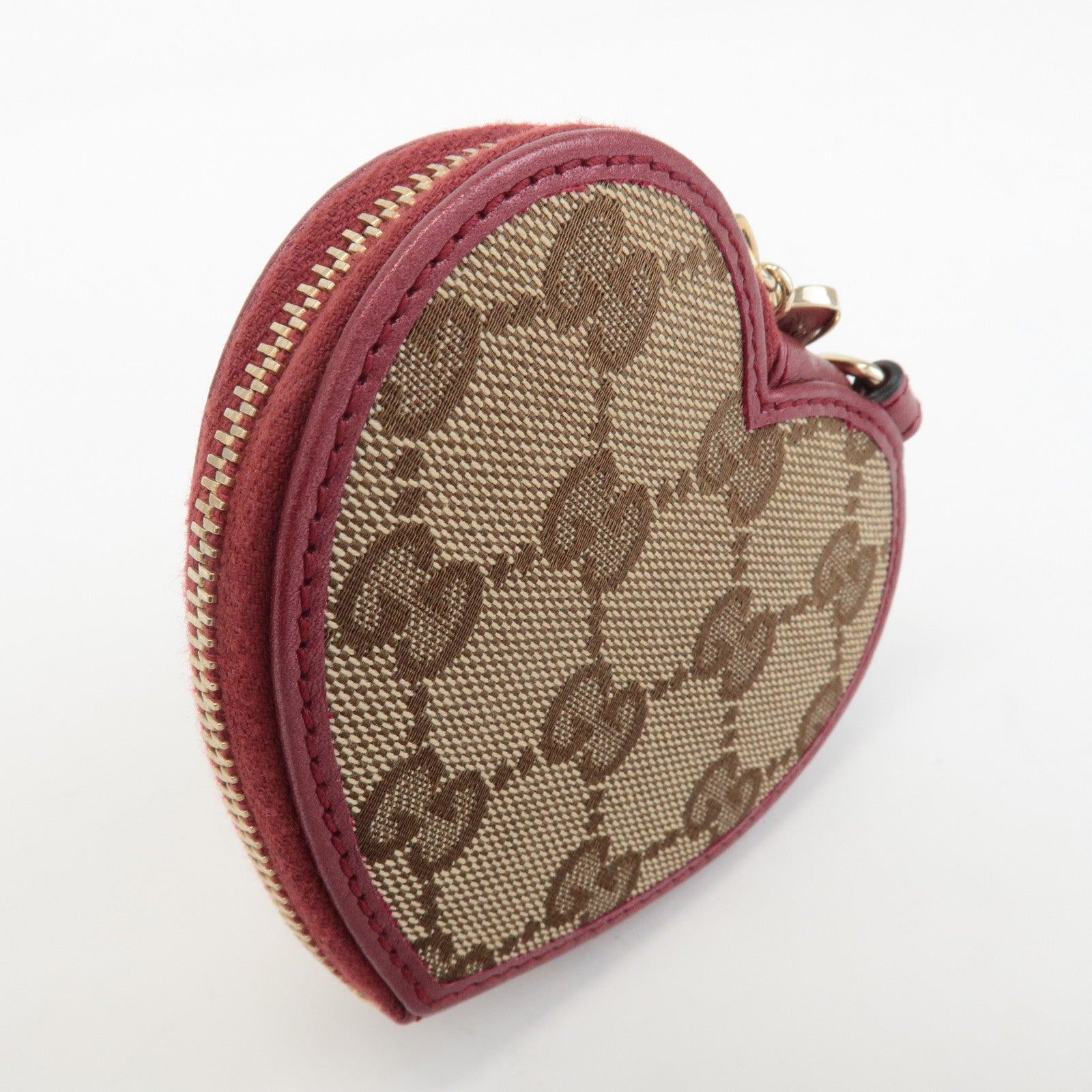 GUCCI GG Canvas Leather Heart Coin Purse Coin Case Red 152615