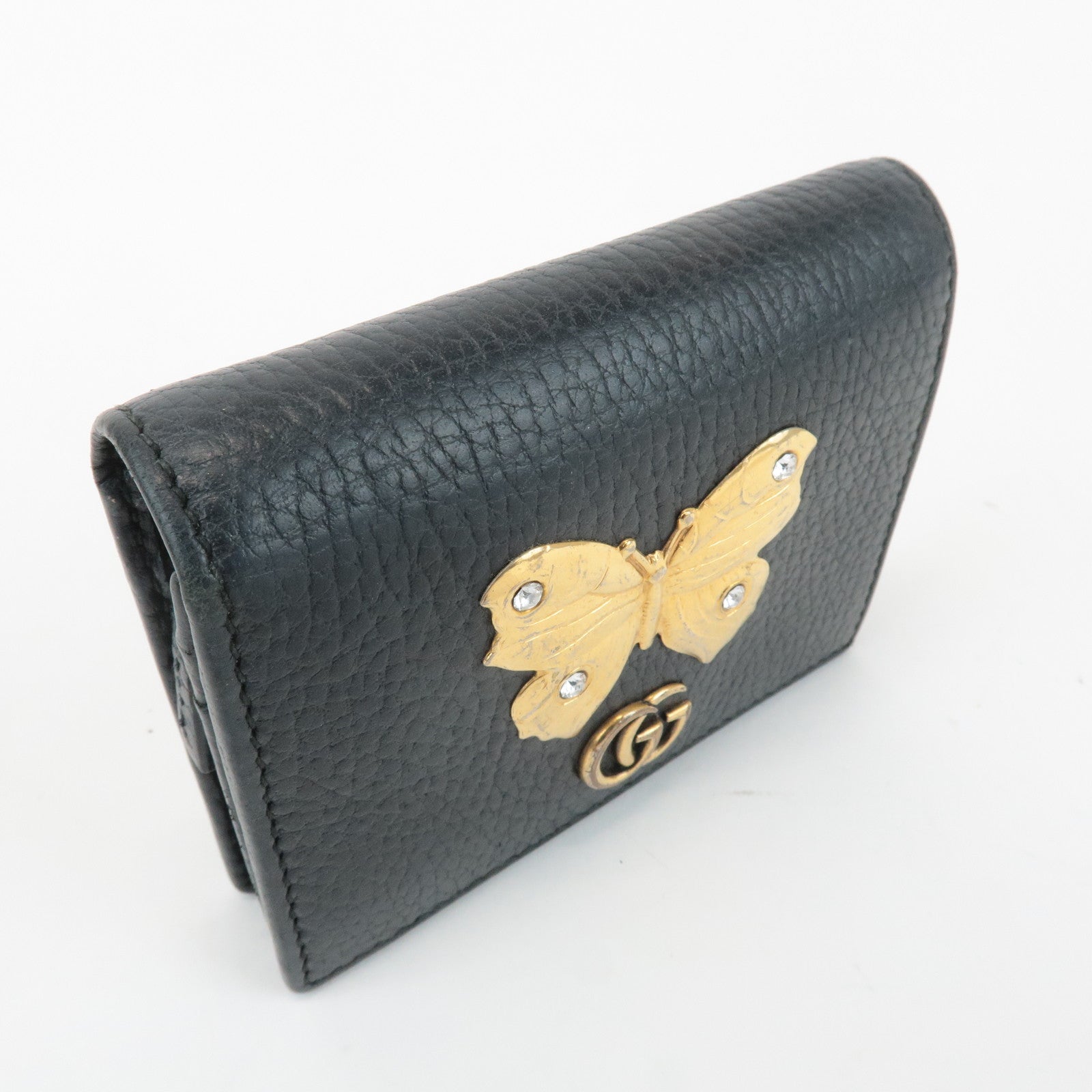 GUCCI GG Marmont Leather Butterfly Bi-fold Compact Wallet Black