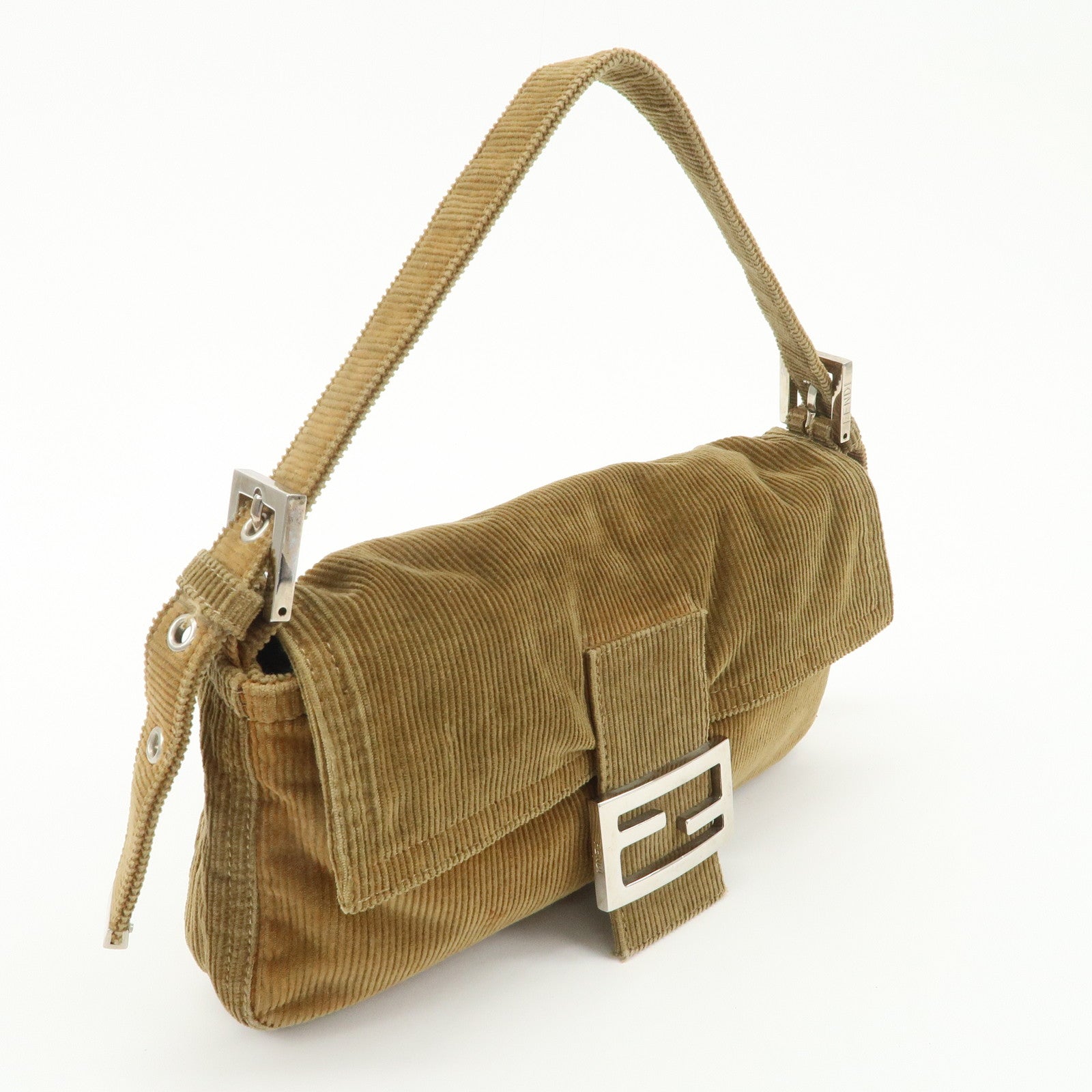 FENDI Mamma Baguette Corduroy Shoulder Bag Beige 26424