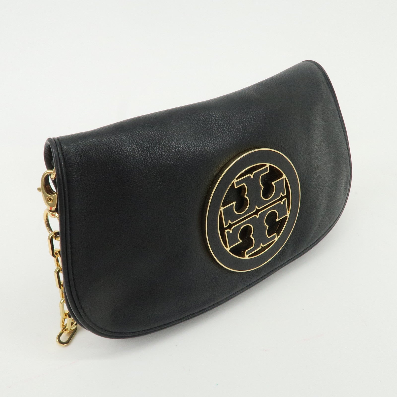 Tory Burch Amanda Logo Leather Chain Shoulder Bag Black