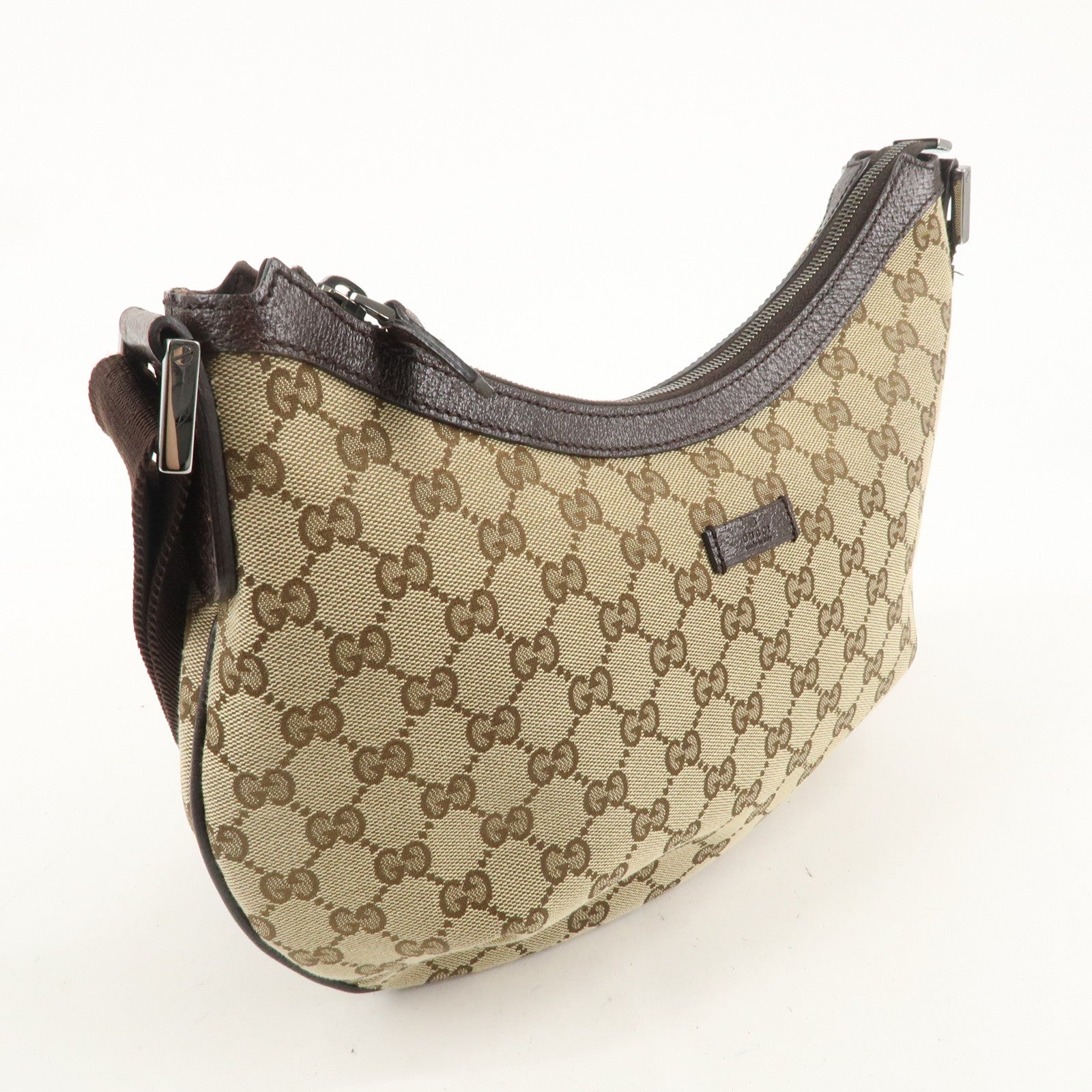 GUCCI GG Canvas Leather Shoulder Bag Beige Brown 181092