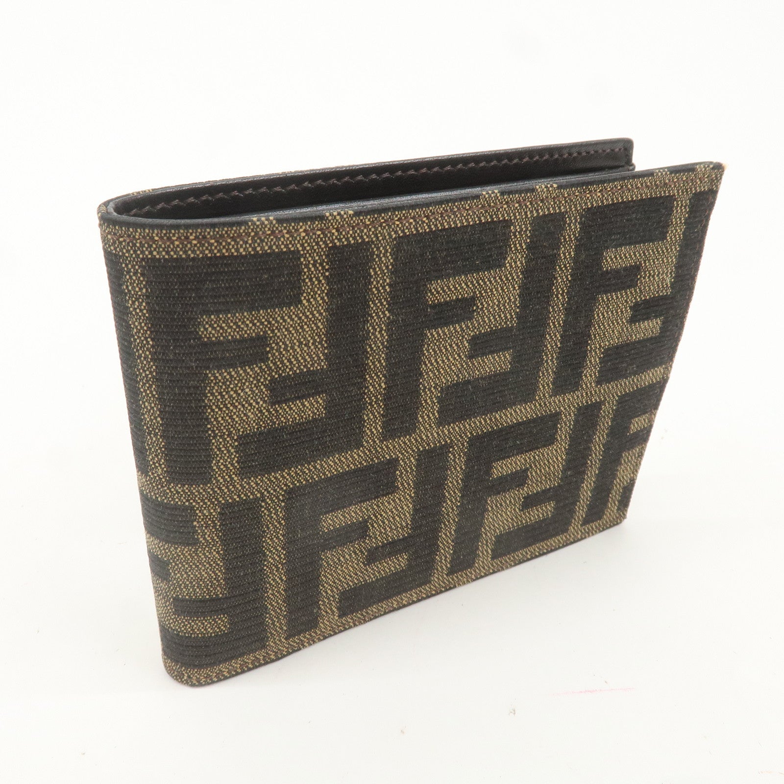 FENDI Zucca Canvas Bi Fold Wallet Khaki Black 7M0001