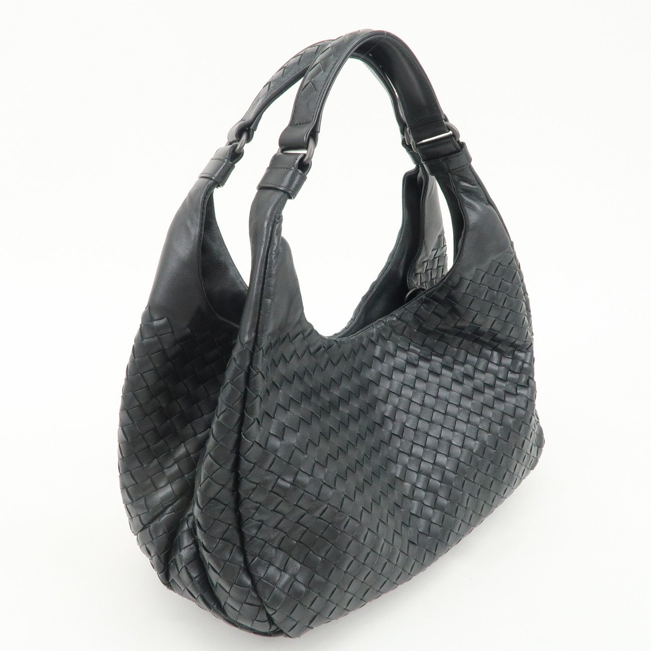 BOTTEGA VENETA Intrecciato Leather Campana Shoulder Bag Black 125787