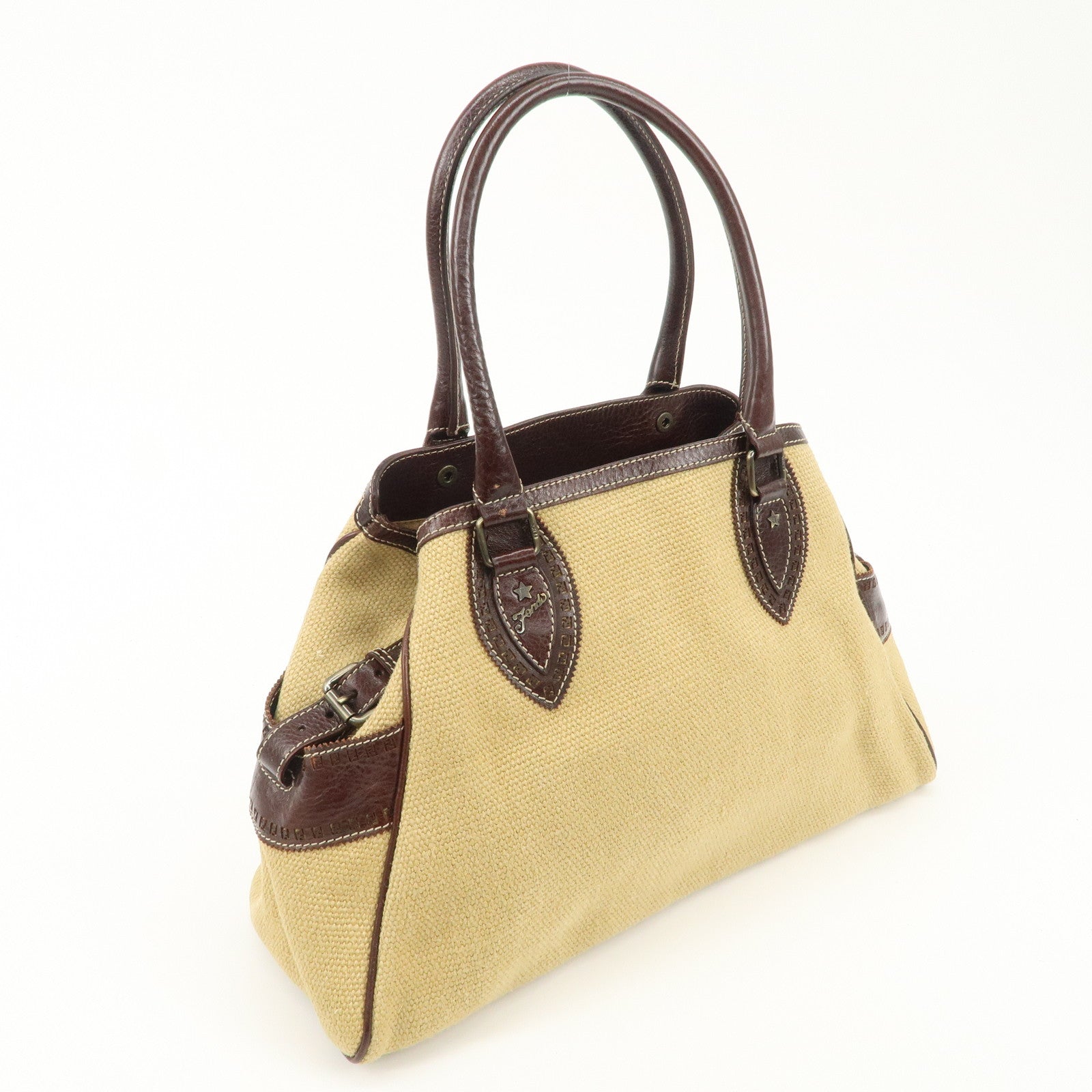 FENDI Ethnico Zucca Canvas Leather Shoulder Bag Beige Brown 8BN162 Used