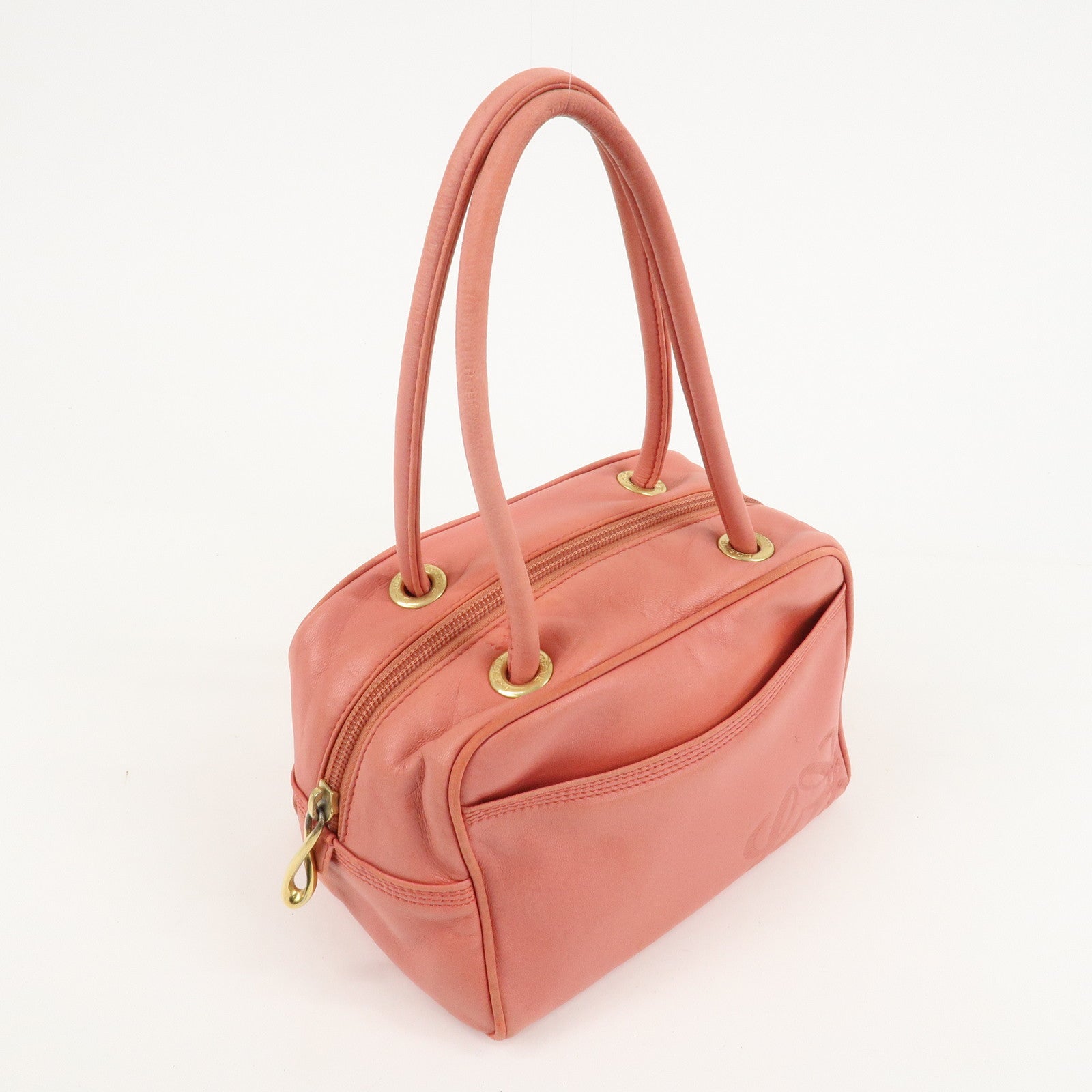 LOEWE Anagram Leather Mini Hand Bag Small Bag Pink Gold Hardware