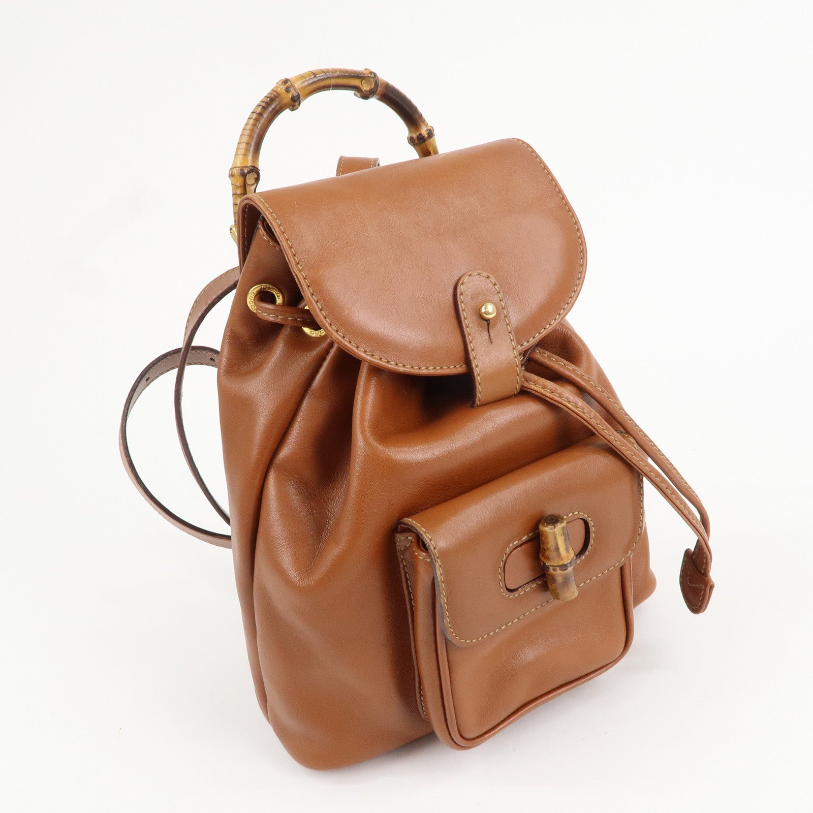 GUCCI Bamboo Leather Backpack Rucksack Brown 003.2058.0030