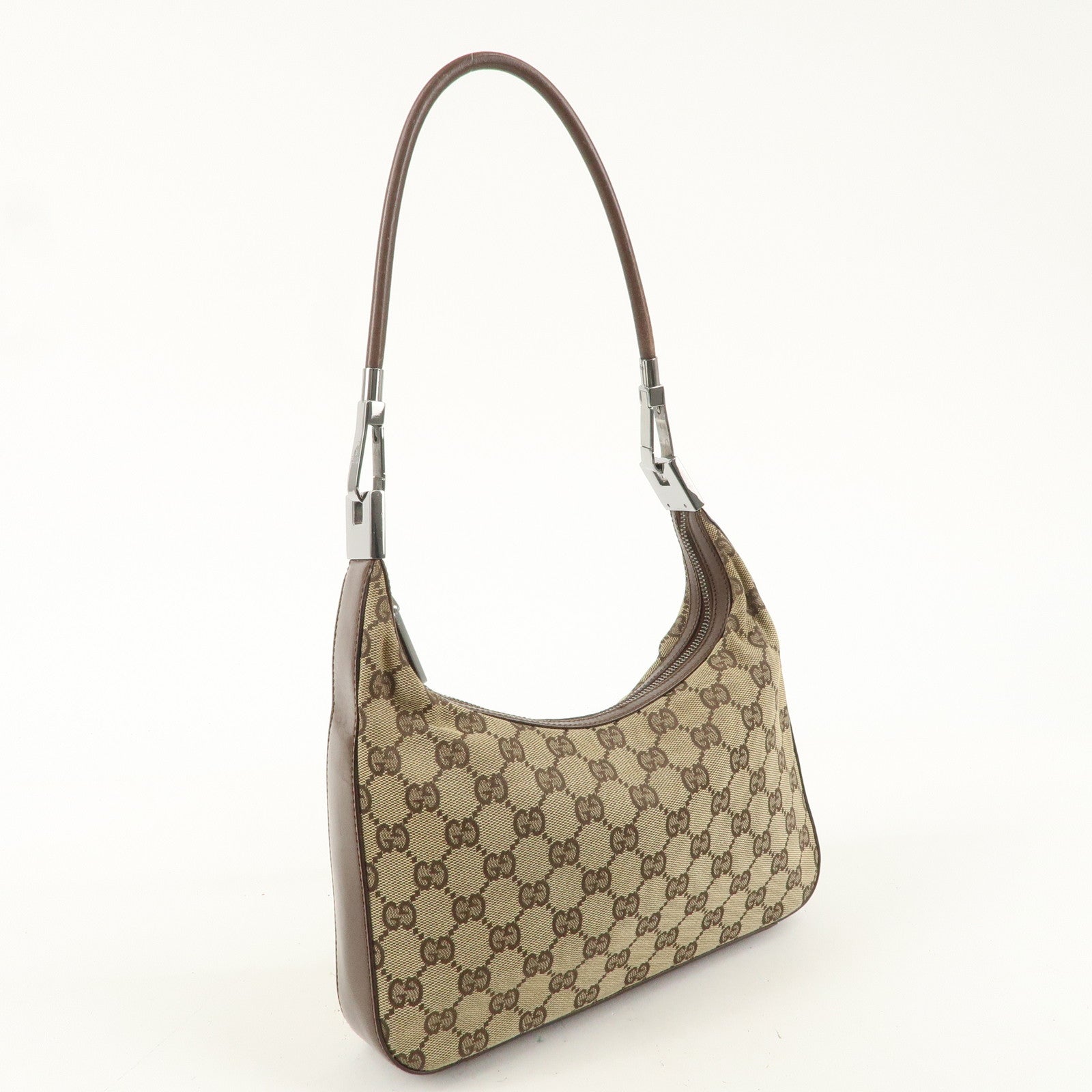 GUCCI GG Canvas Leather One-Shoulder Bag Beige Brown 001.3812