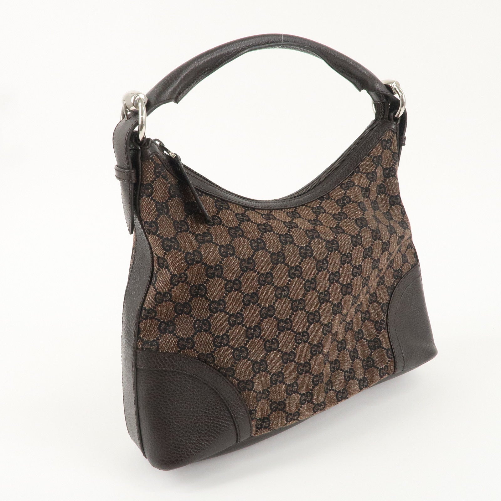 GUCCI GG Canvas Leather One Shoulder Bag Dark Brown 289715