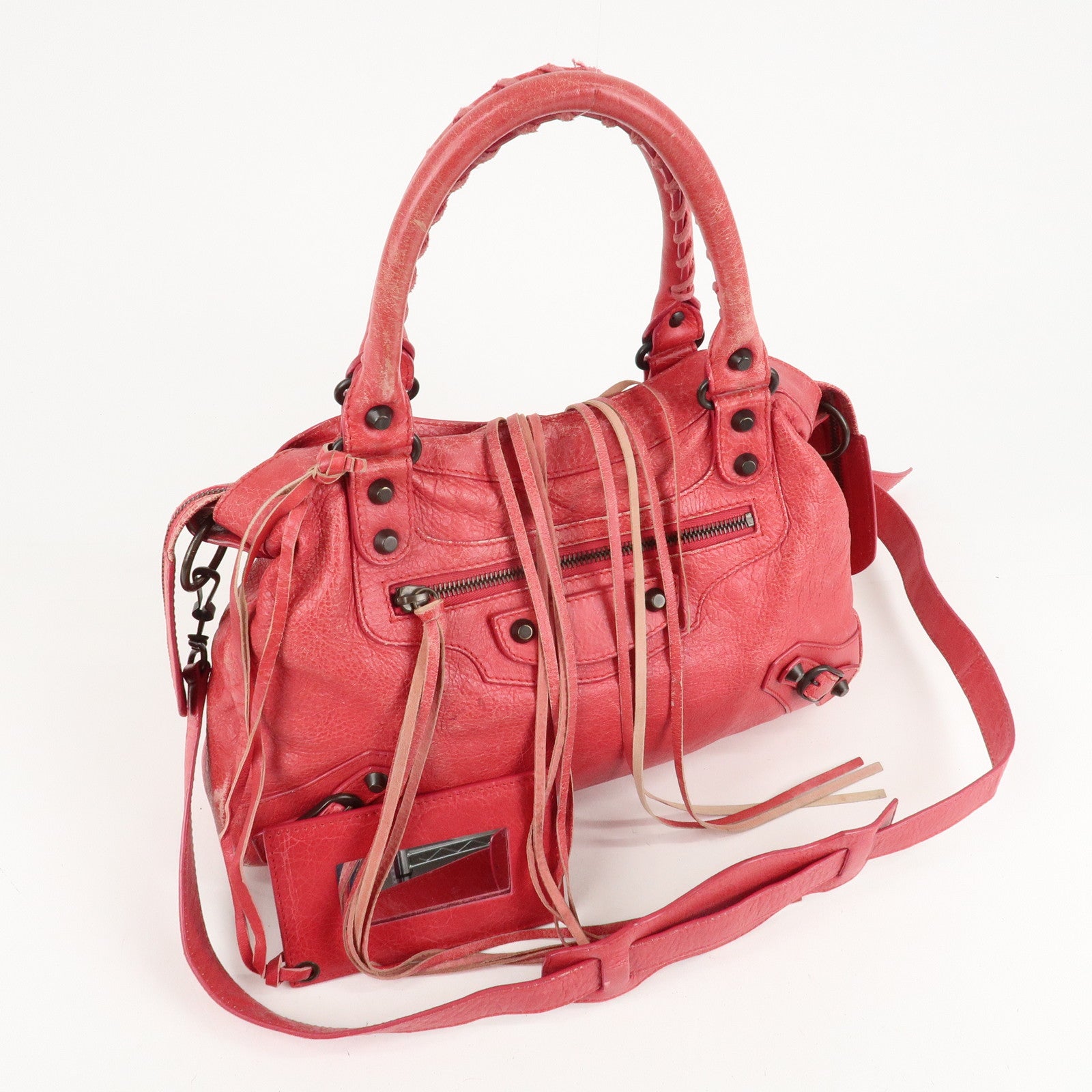 BALENCIAGA The Town Leather 2Way Hand Bag Red 240579 Used