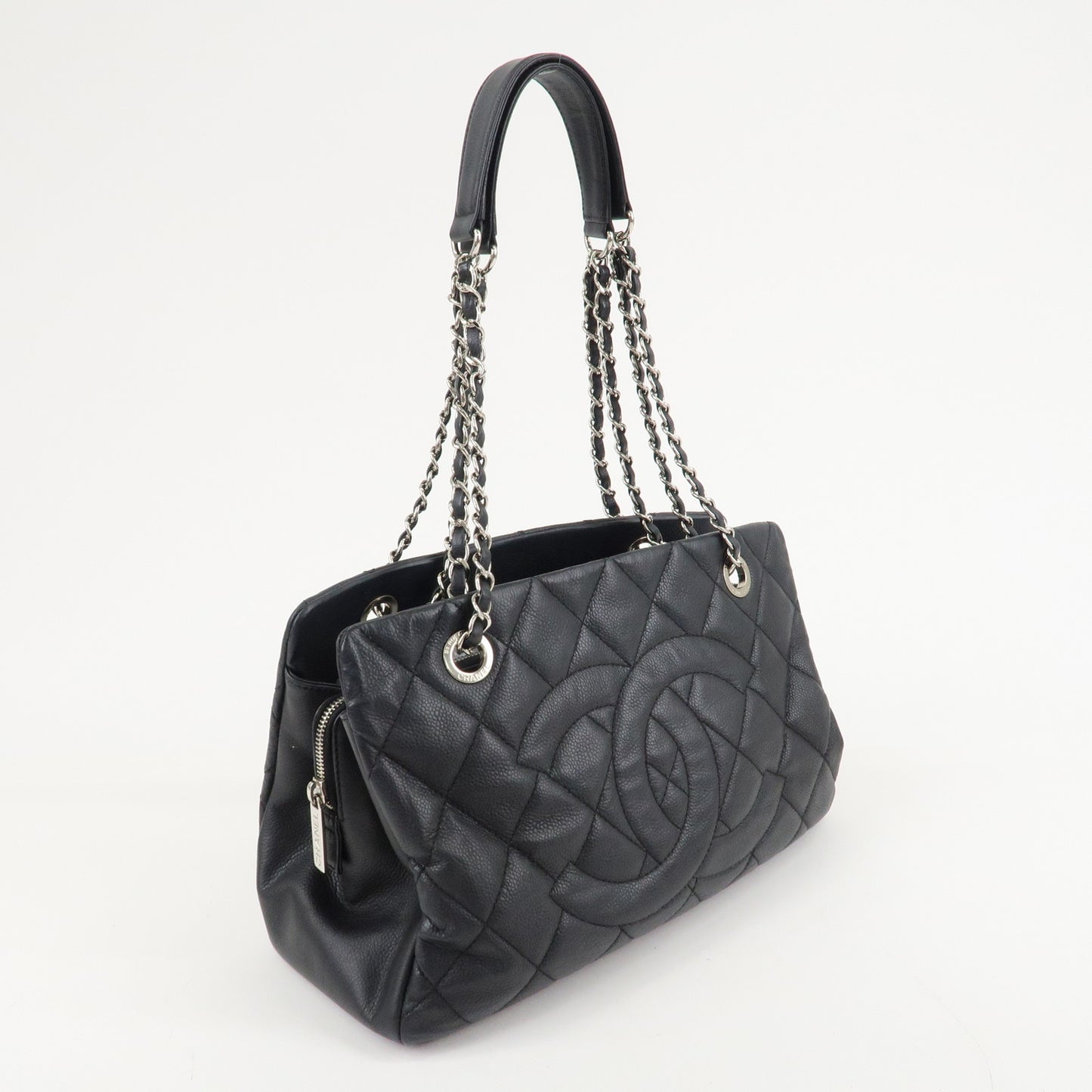 CHANEL Matelasse Caviar Skin COCO Mark Chain Tote Bag Black