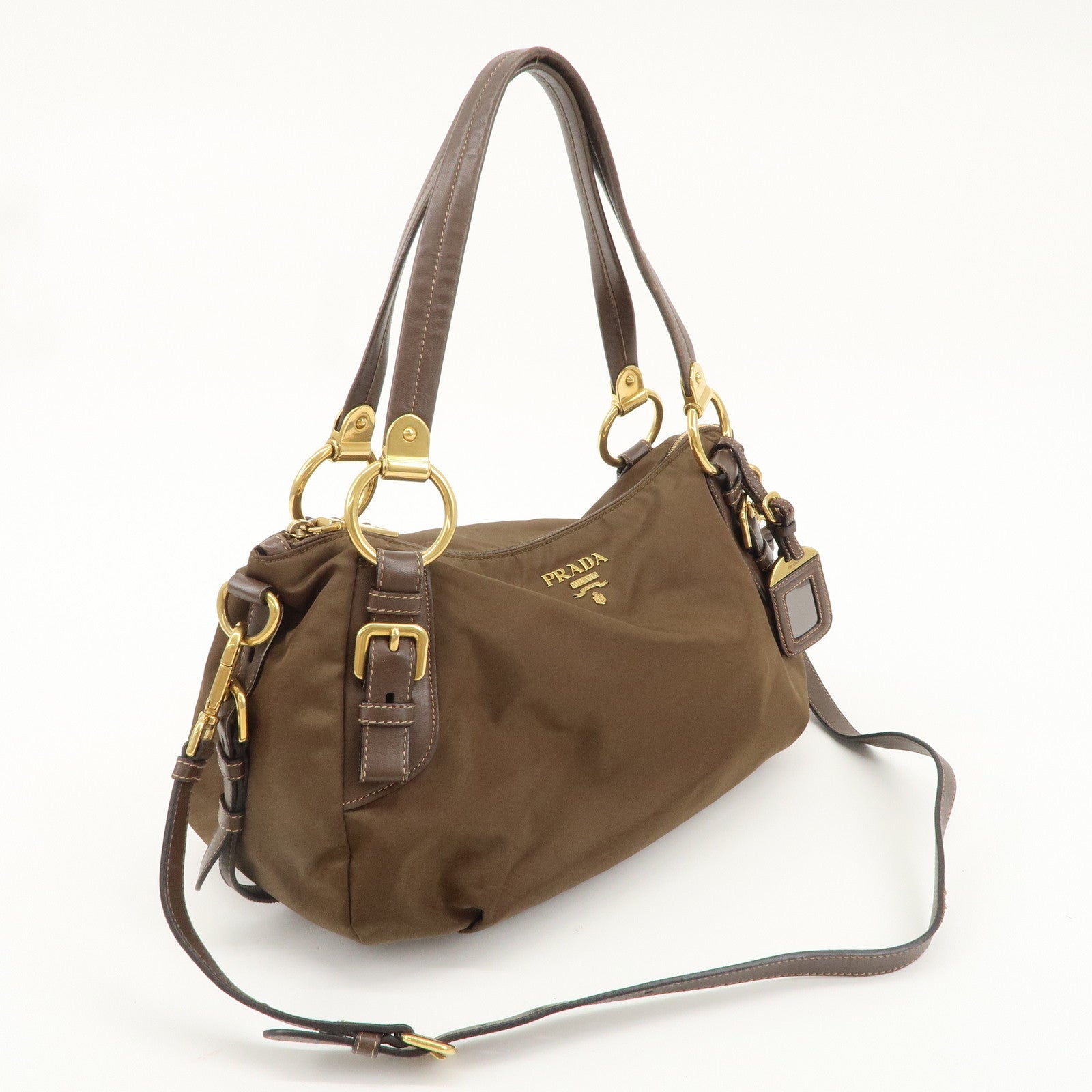 PRADA Nylon Leather 2Way Shoulder Bag Brown BR4261