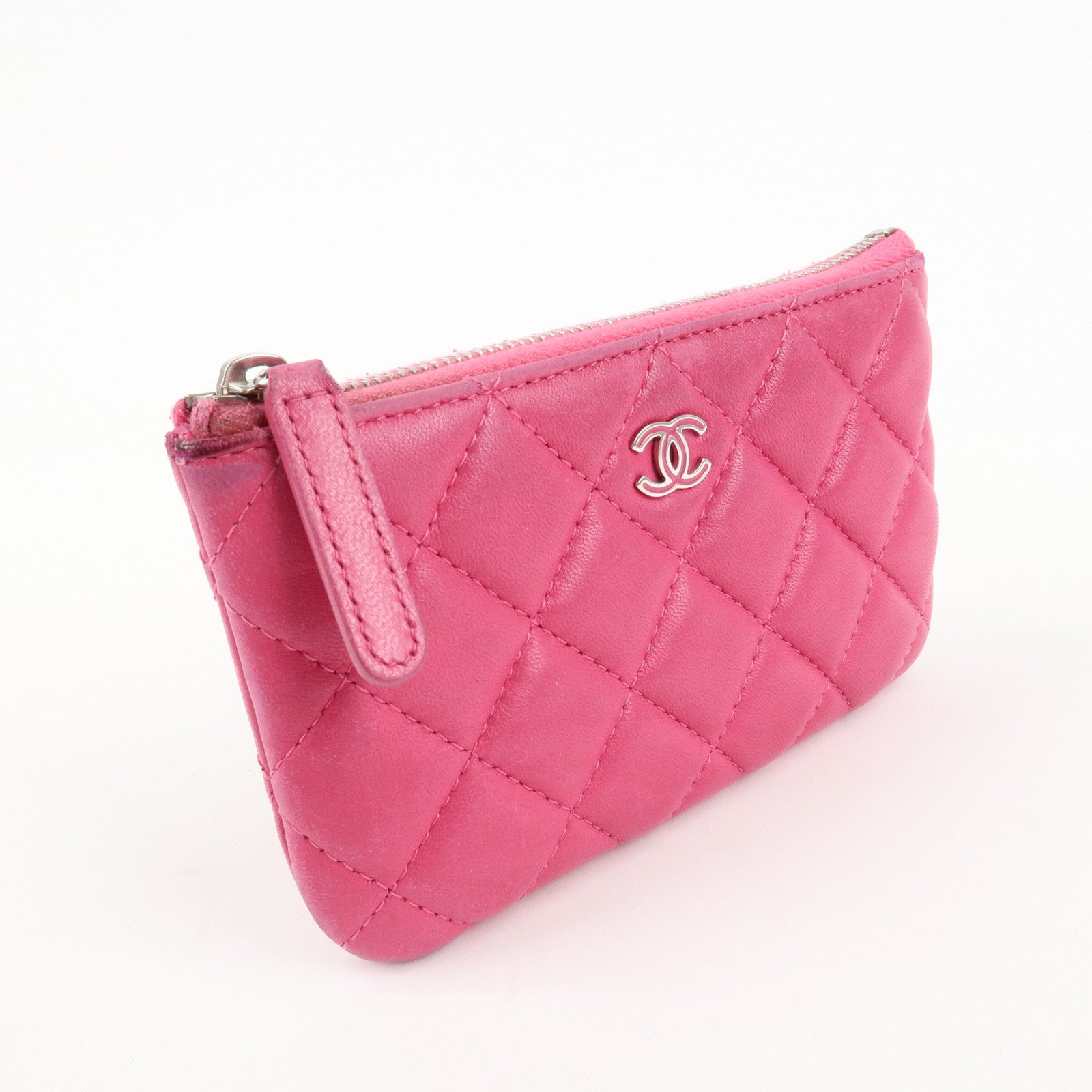 CHANEL Matelasse Lamb Skin Coco Mark Pouch Pink AP4020 Used