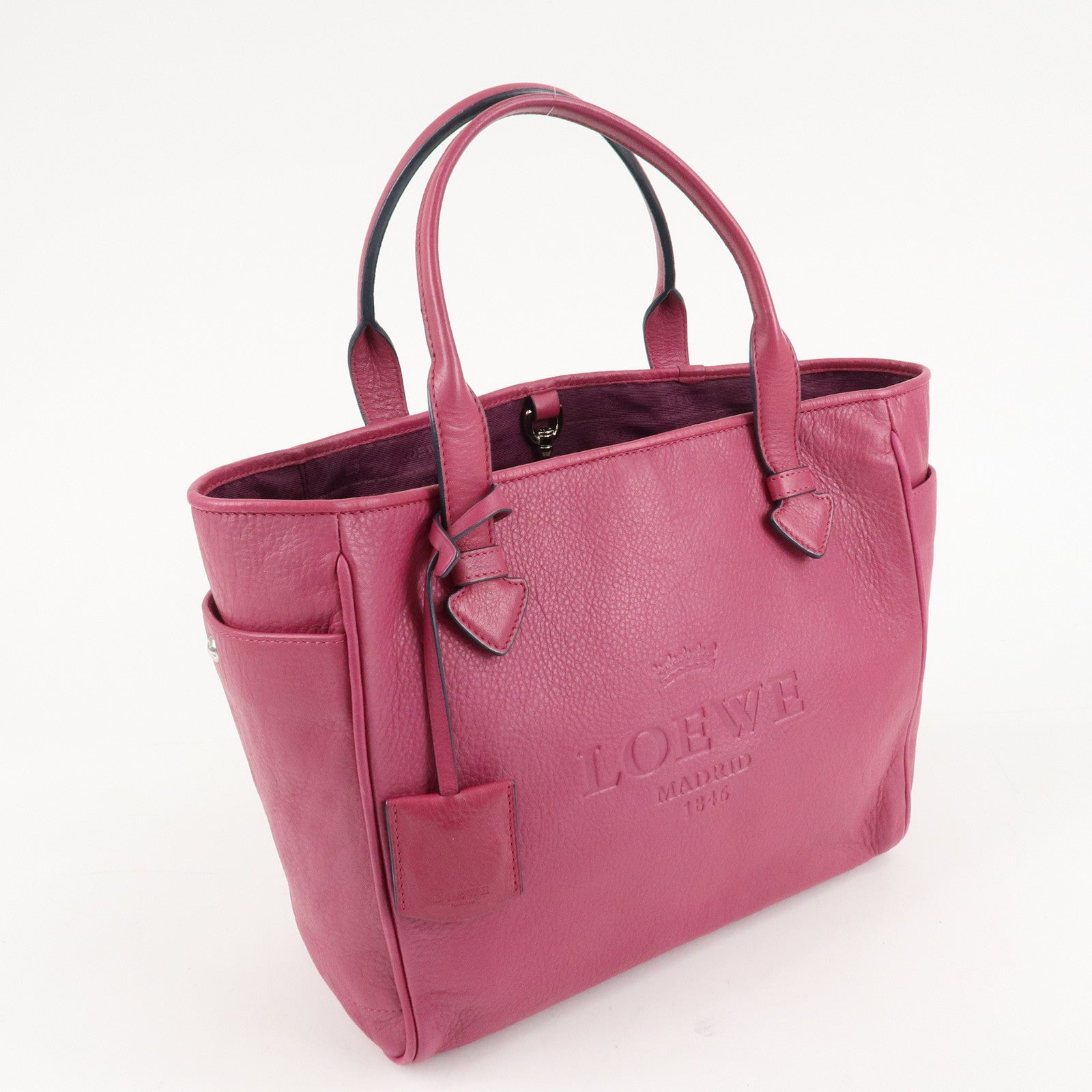 LOEWE Leather Tote Bag Hand Bag Shoulder Bag Medium Pink Used