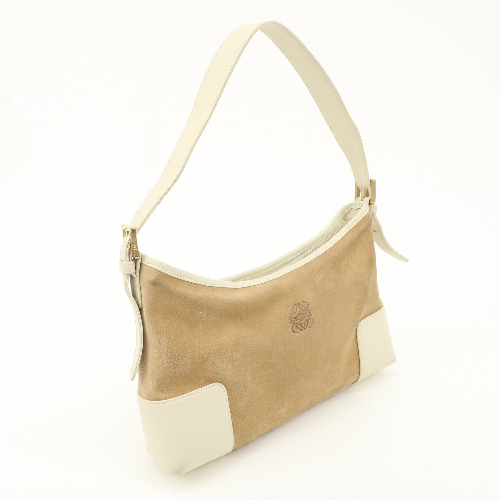 LOEWE Anagram Suede Leather Shoulder Bag Hand Bag Light Brown