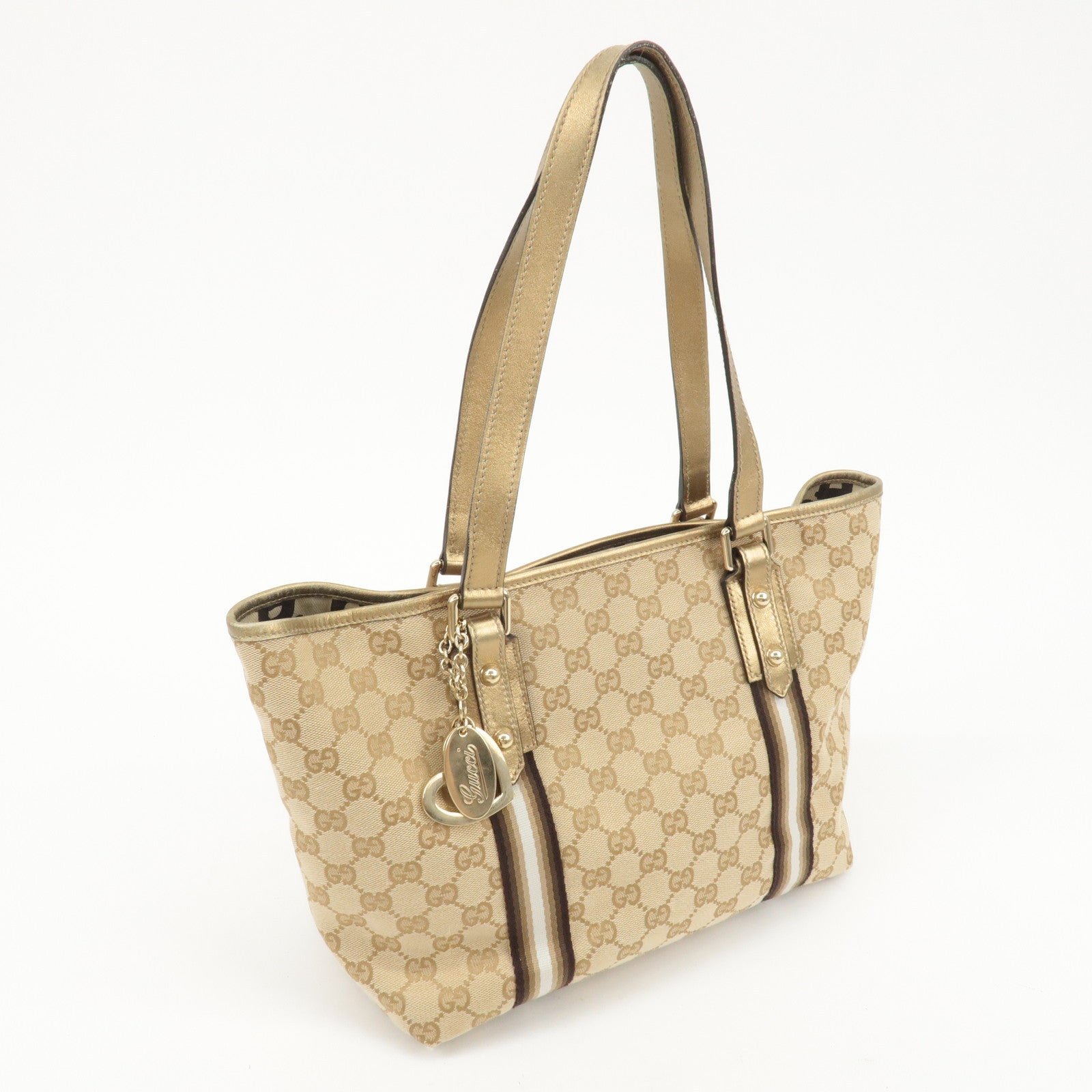 GUCCI GG Canvas Leather Shoulder Tote Bag Beige Gold 137396