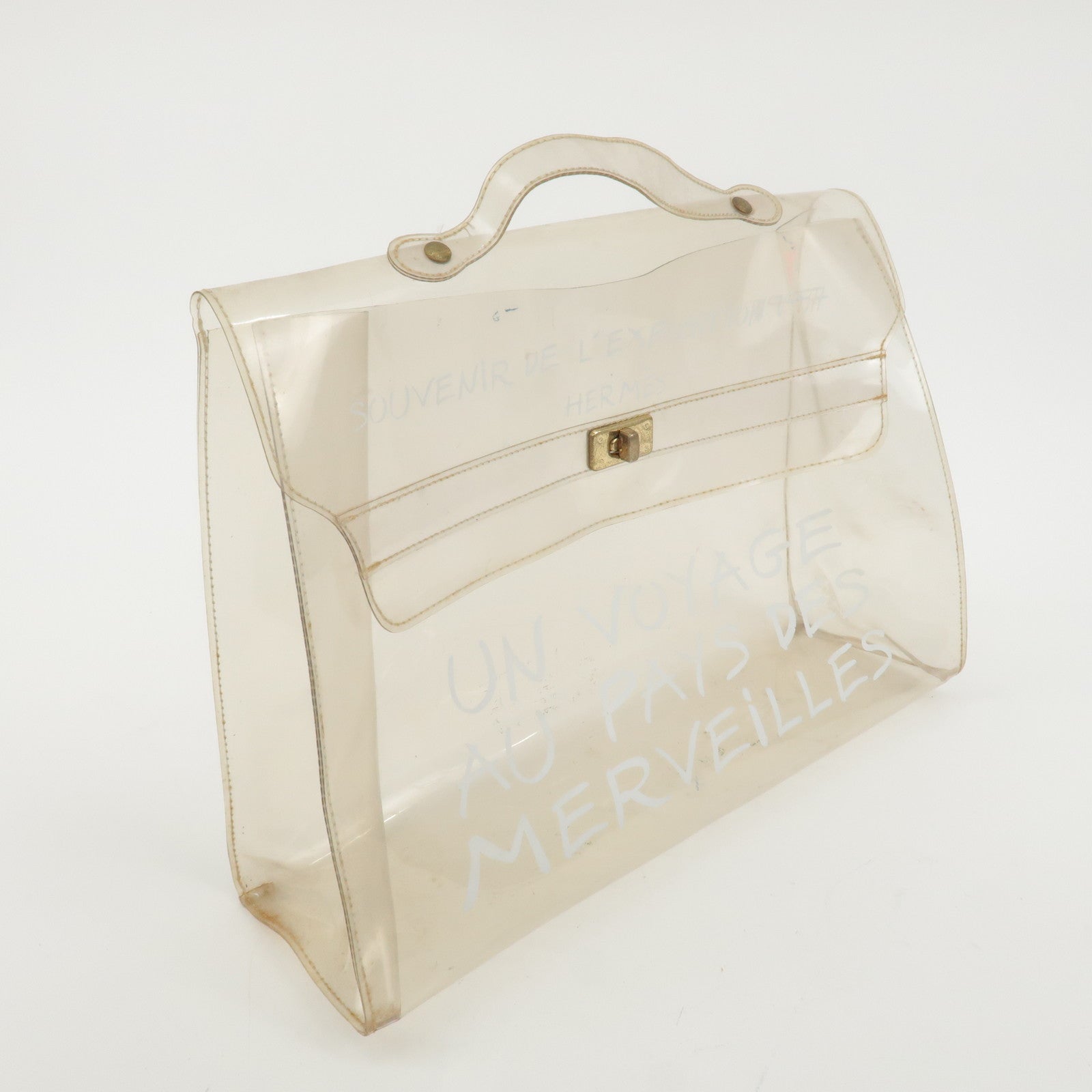 HERMES Vinyl Kelly Hand Bag Clear Transparent Gold Hardware